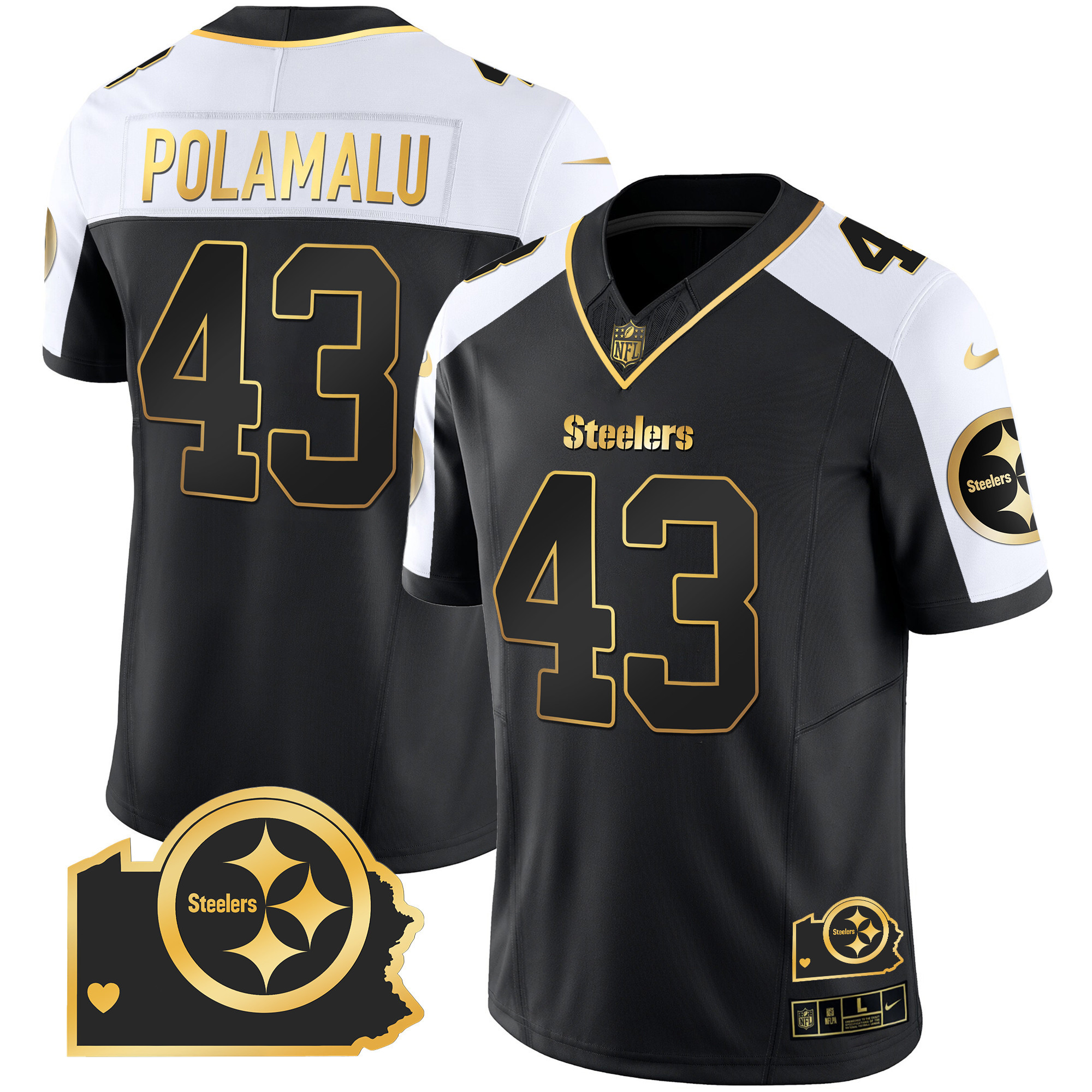 Troy Polamalu Men's Pittsburgh Steelers Home Patch Gold Vapor Alternate Jersey - All Stitched