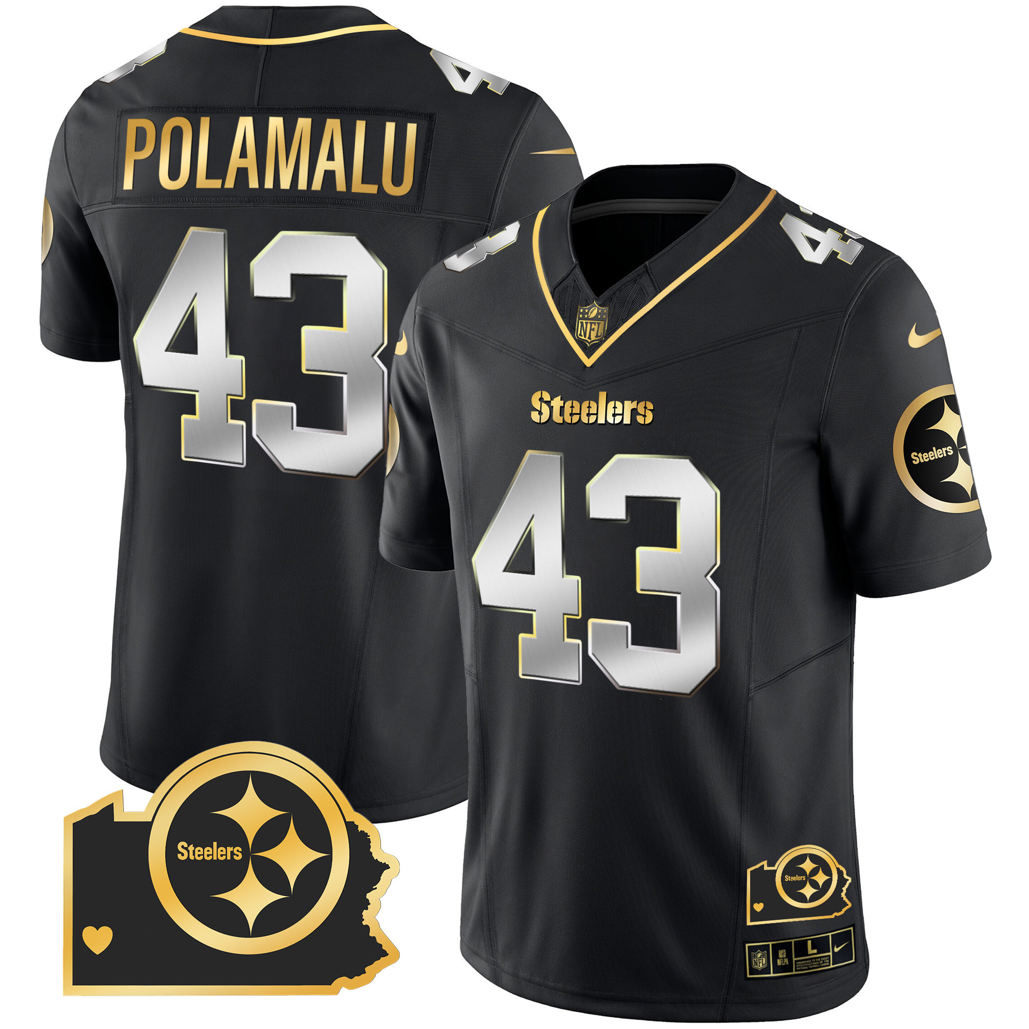 Troy Polamalu Men's Pittsburgh Steelers Home Patch Gold Vapor Black Limited Jersey - All Stitched