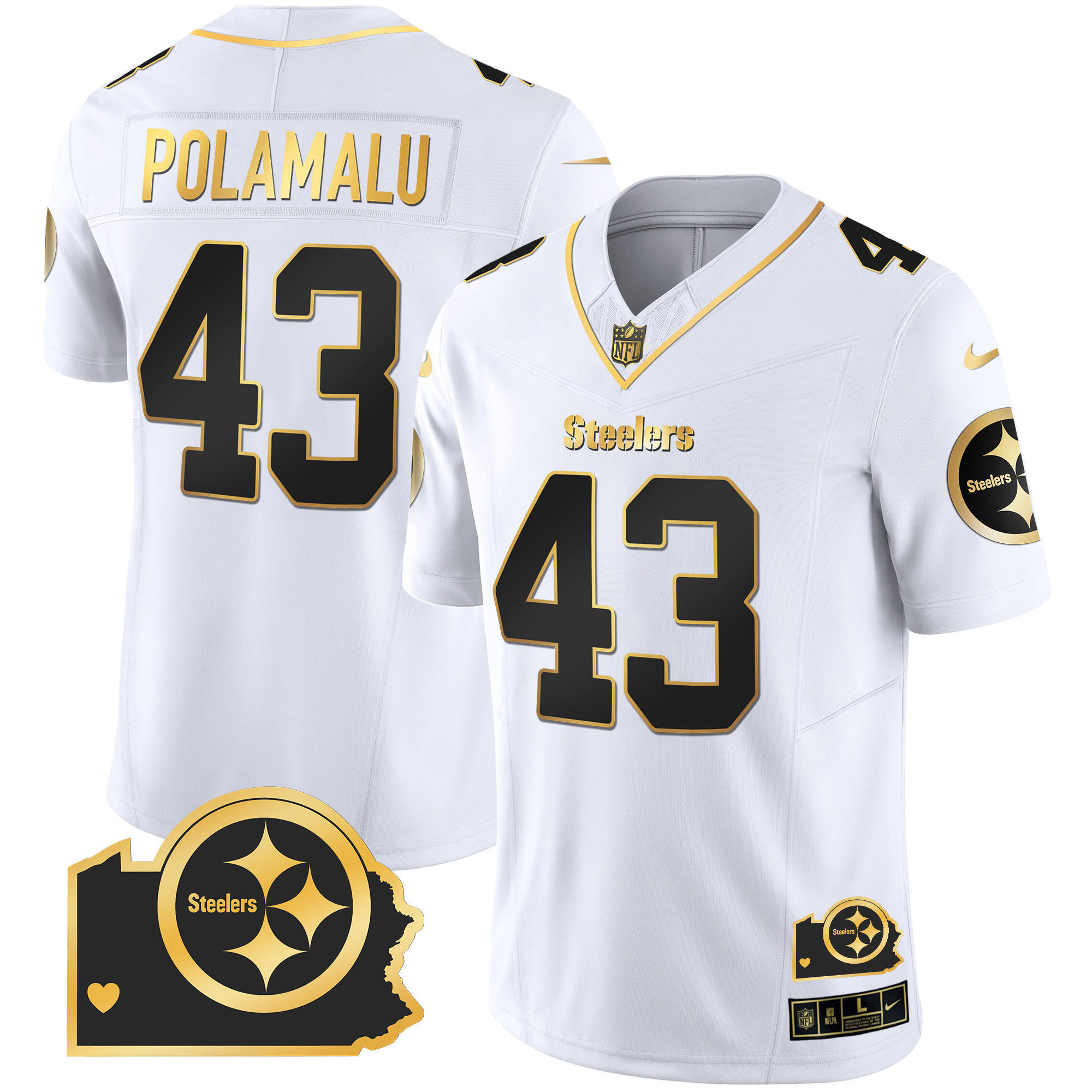 Troy Polamalu Men's Pittsburgh Steelers Home Patch Gold Vapor White Gold Jersey - All Stitched