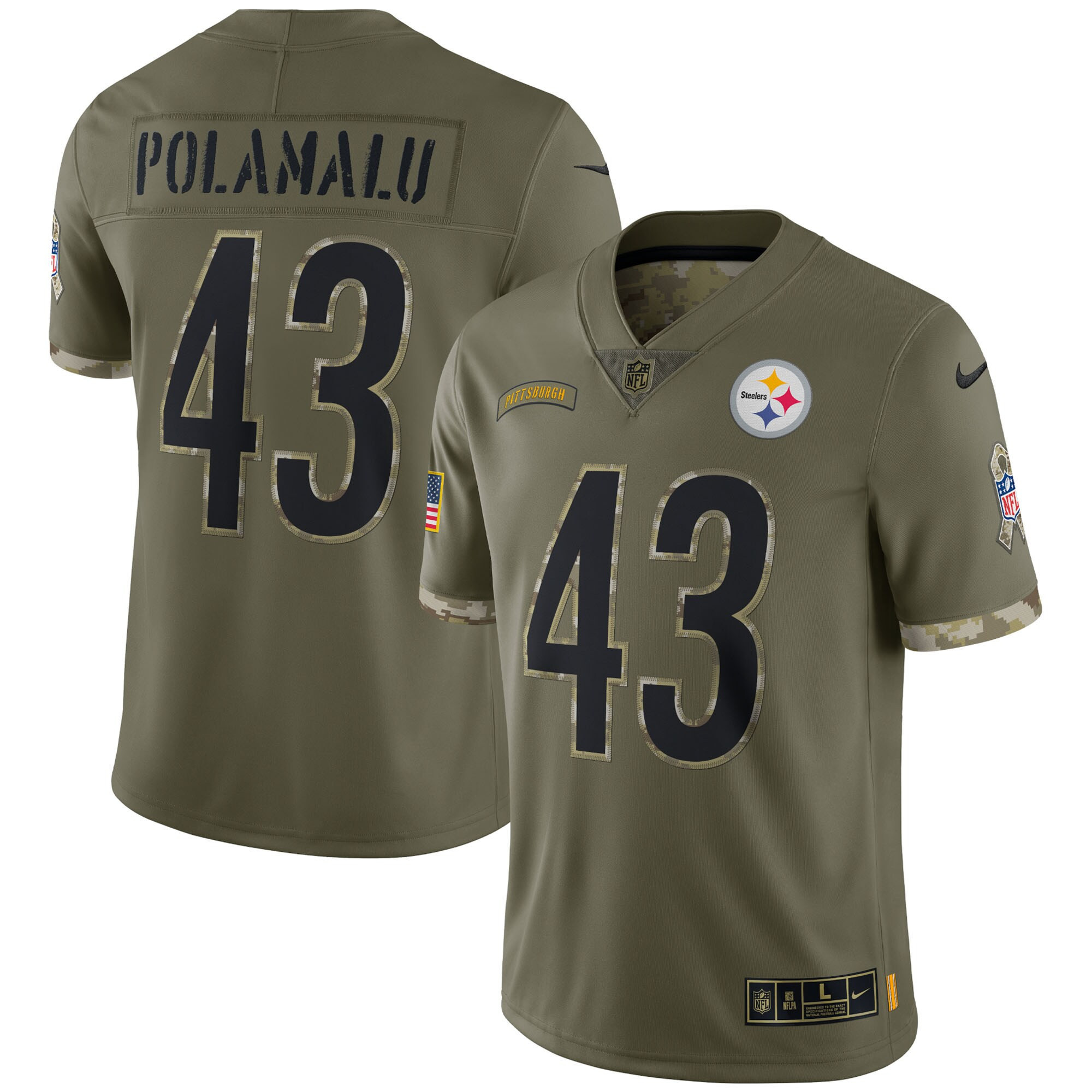 Troy Polamalu Pittsburgh Steelers 2022 Salute To Service Limited - Olive Jersey - All Stitched