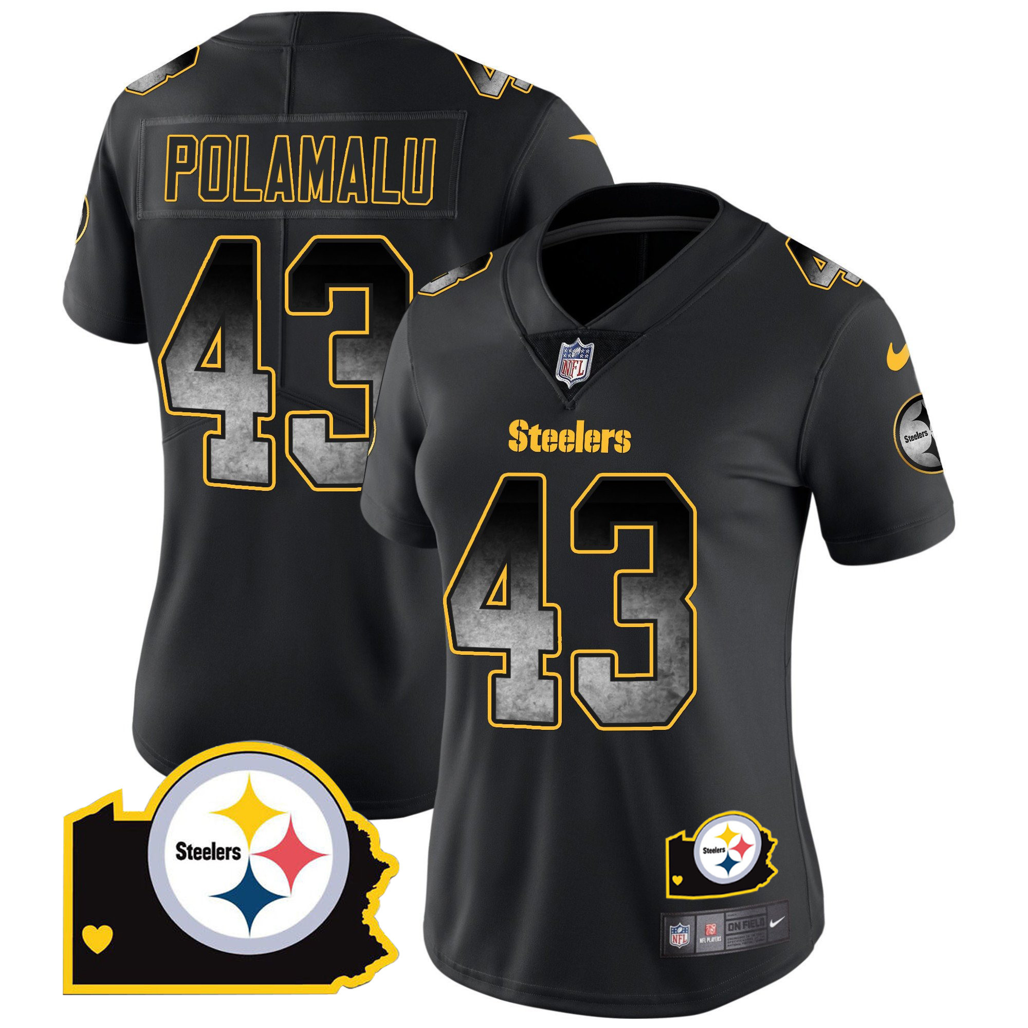Troy Polamalu Women's Pittsburgh Steelers Arch Smoke Home Patch Vapor Black Jersey - All Stitched