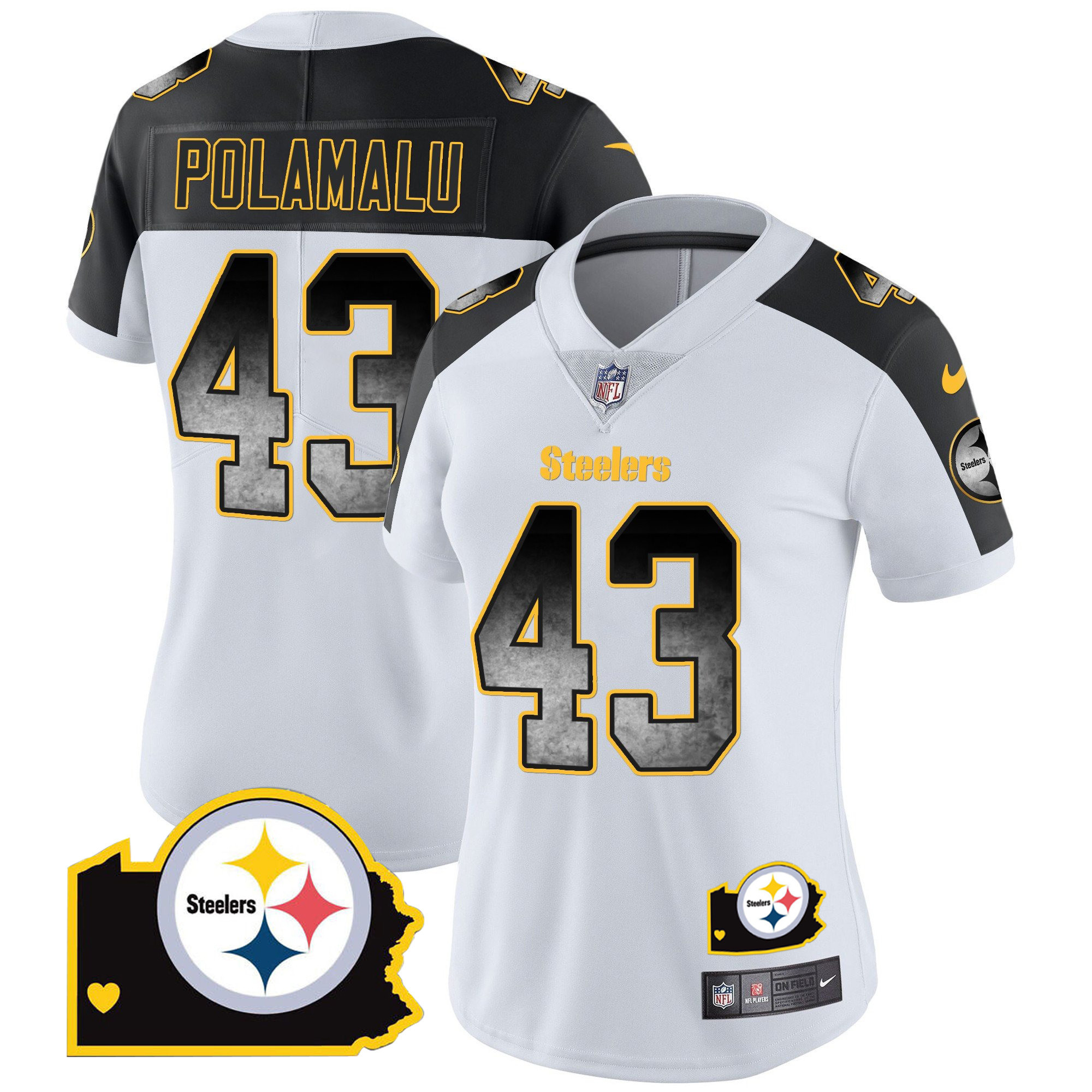 Troy Polamalu Women's Pittsburgh Steelers Arch Smoke Home Patch Vapor Inverted Jersey - All Stitched