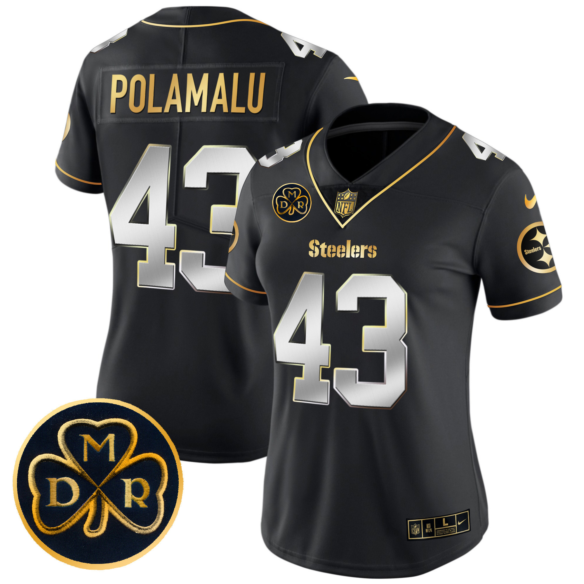 Troy Polamalu Women's Pittsburgh Steelers DMR Patch Gold Vapor Limited Black Limited Jersey - All Stitched