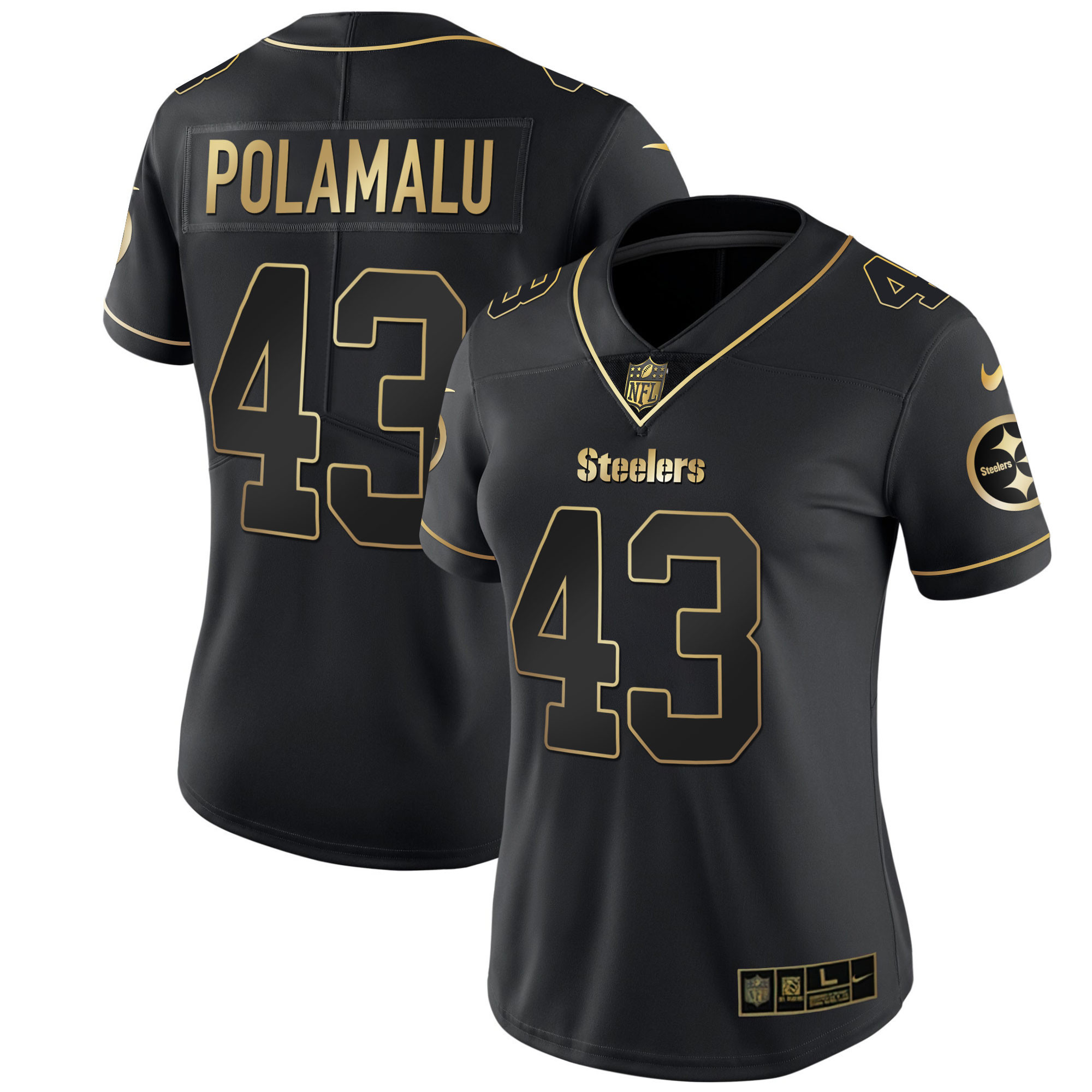 Troy Polamalu Women's Pittsburgh Steelers White Gold & Black Gold Jersey - All Stitched