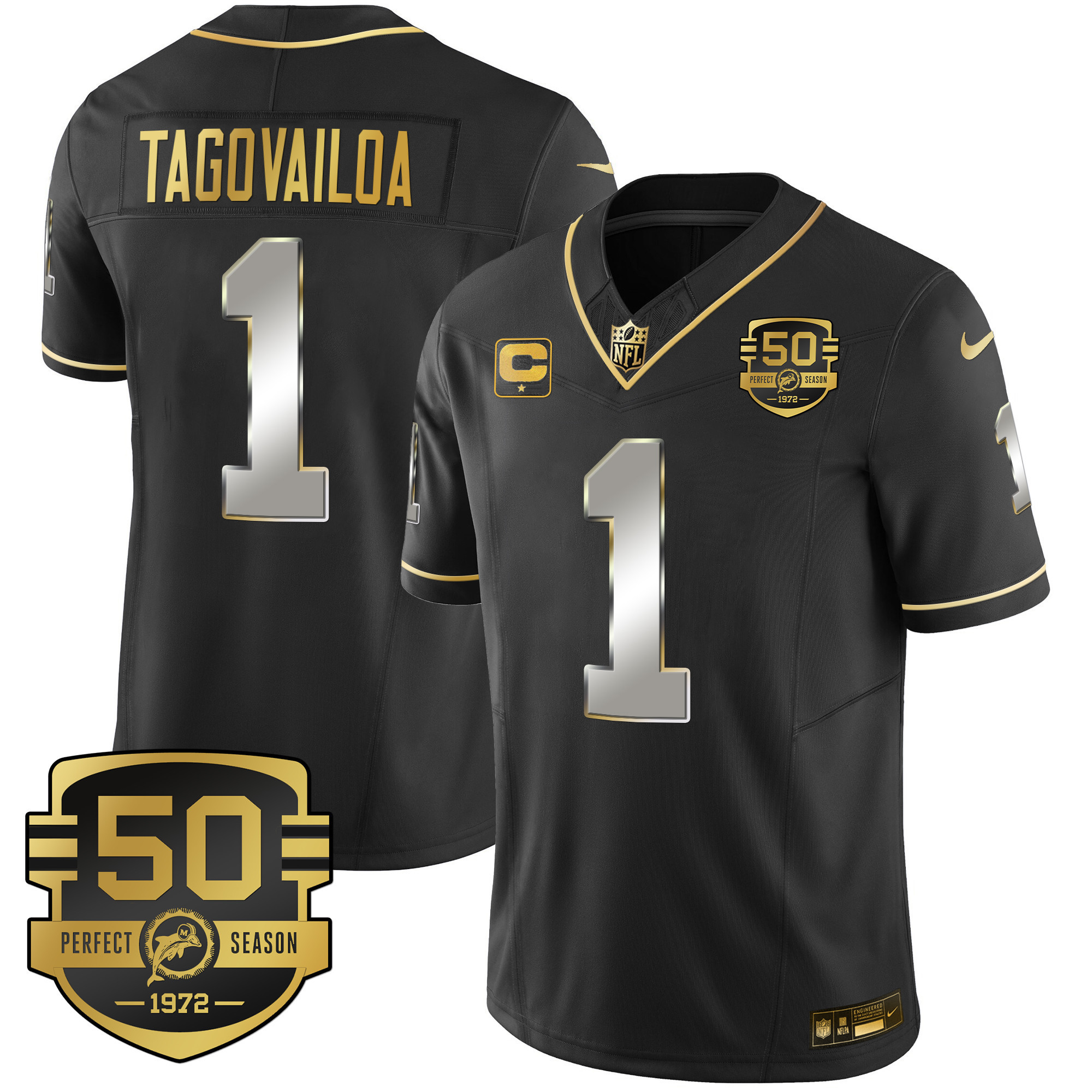 Tua Tagovailoa Men's Miami Dolphins Throwback Gold Vapor Black Limited Jersey - All Stitched 