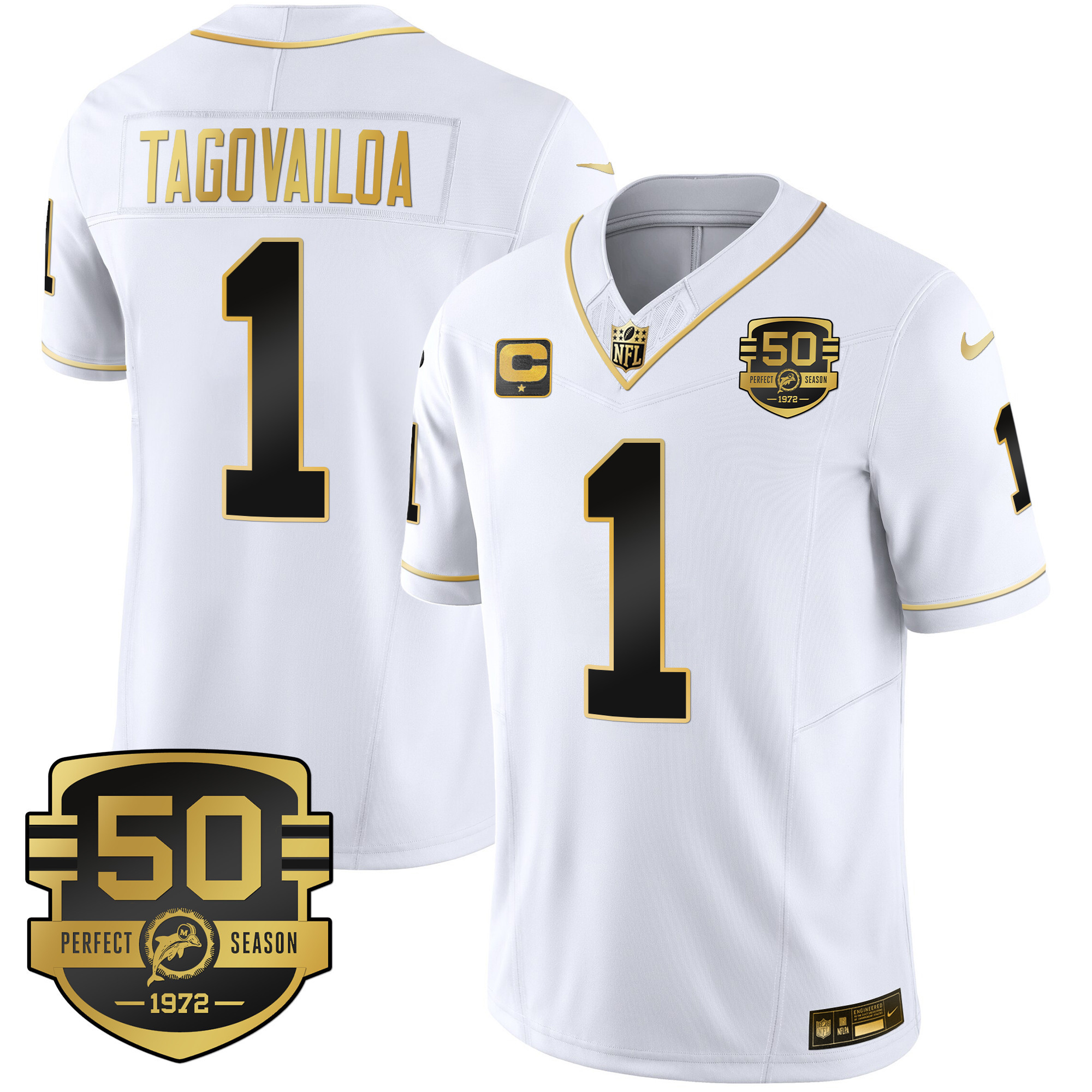 Tua Tagovailoa Men's Miami Dolphins Throwback Gold Vapor White Gold Jersey - All Stitched 