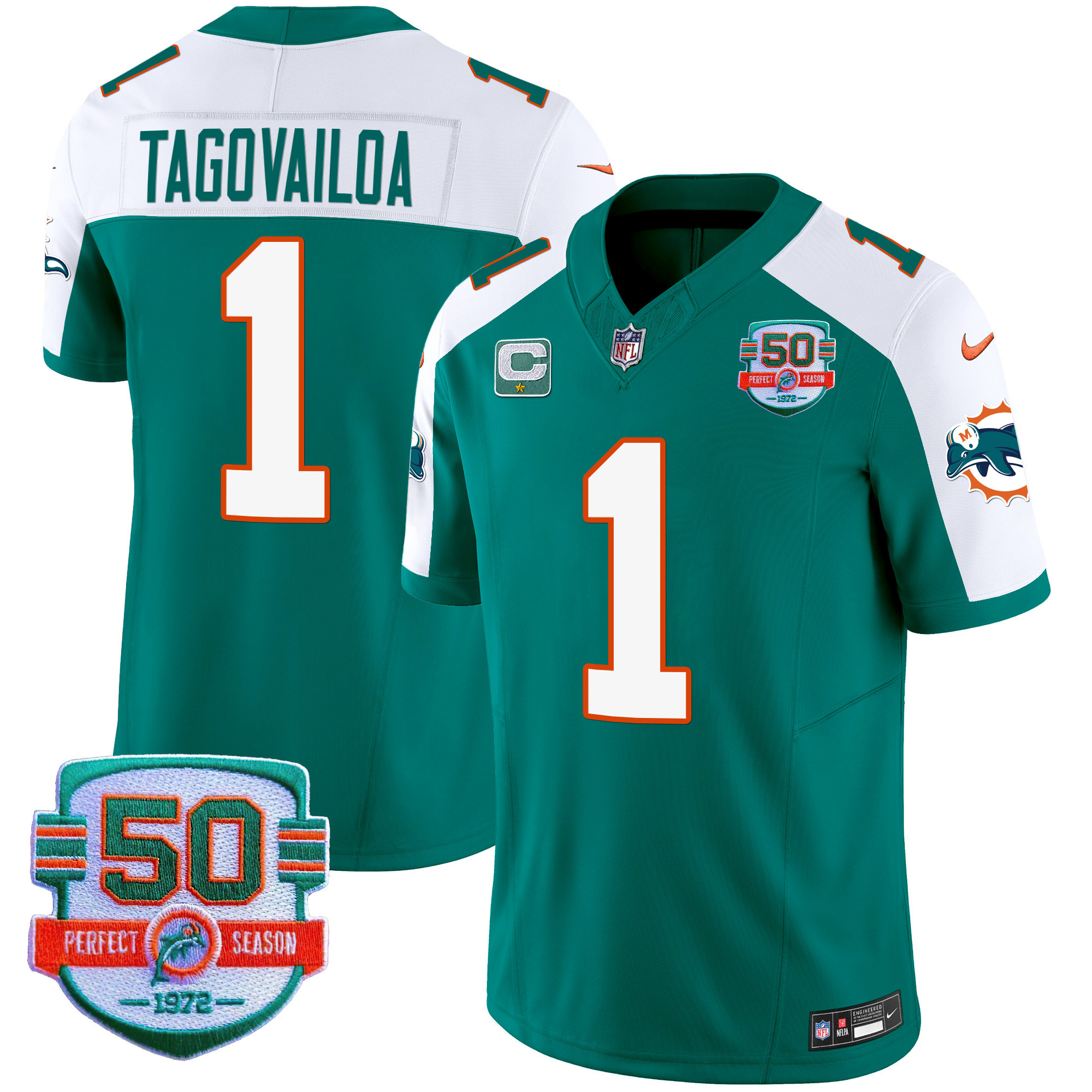 Tua Tagovailoa Men's Miami Dolphins Throwback Vapor Aqua Alternate Jersey - All Stitched 