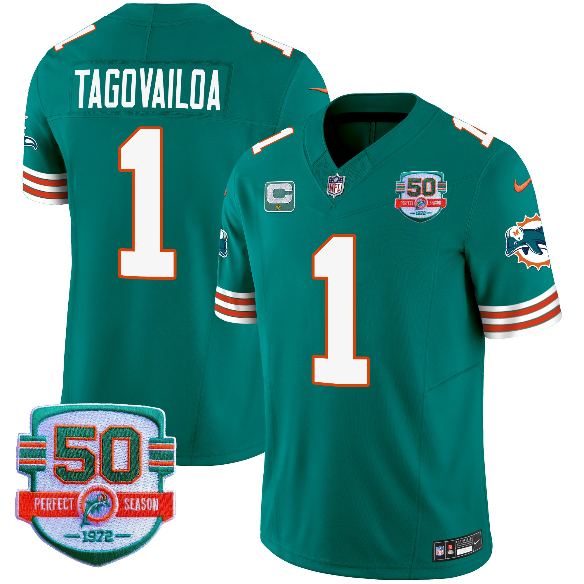 Tua Tagovailoa Men's Miami Dolphins Throwback Vapor Aqua Jersey - All Stitched 
