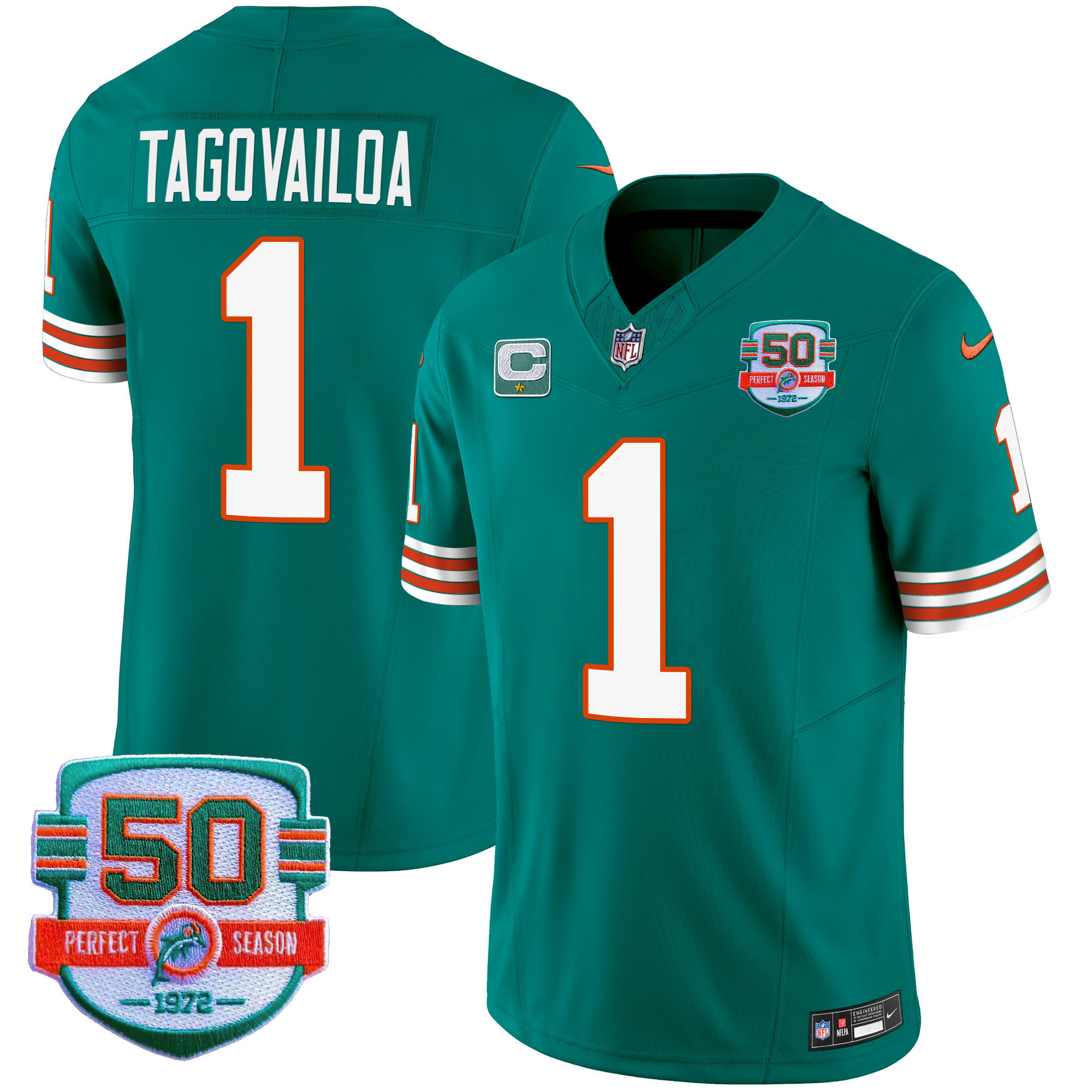 Tua Tagovailoa Men's Miami Dolphins Throwback Vapor Aqua Jersey - All Stitched 