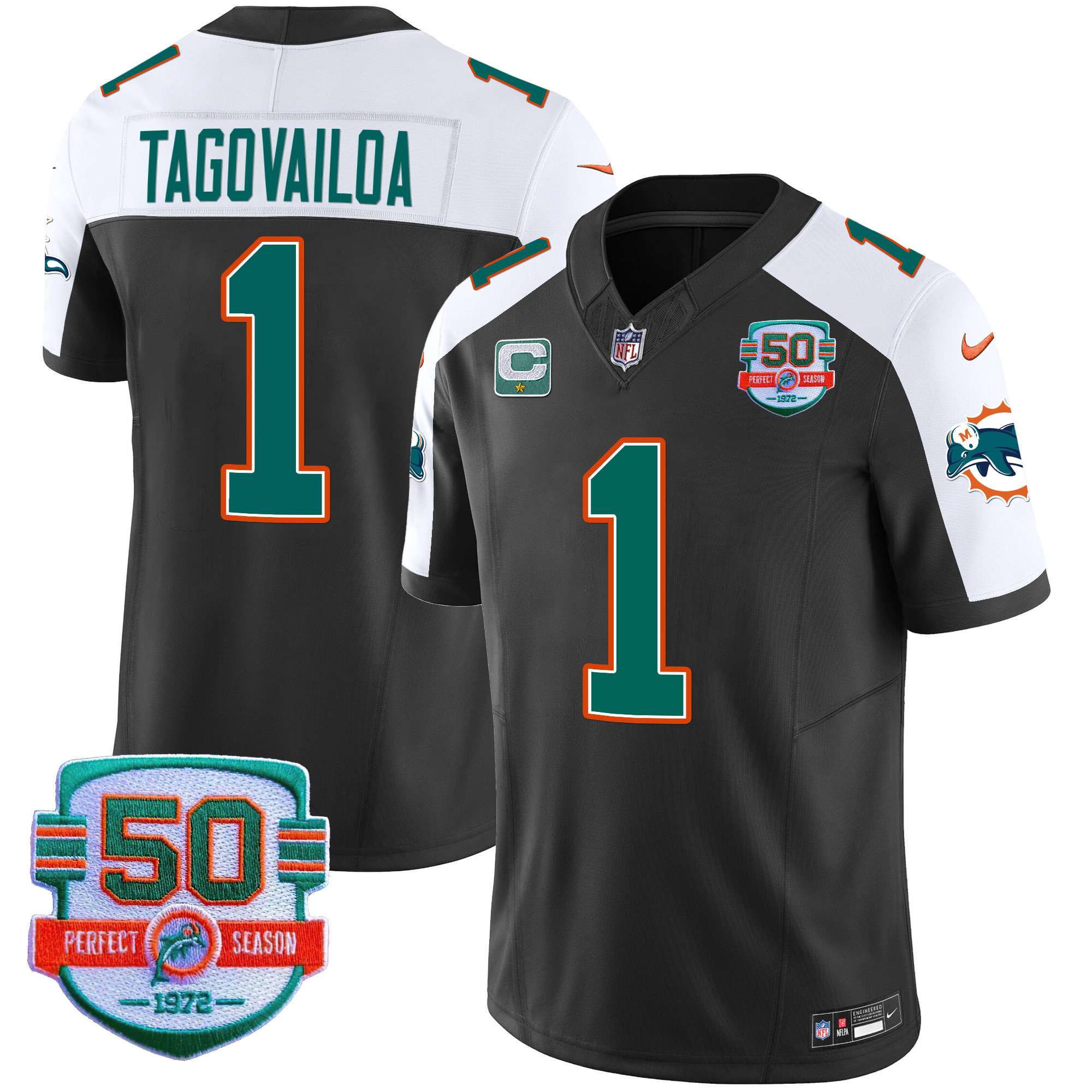 Tua Tagovailoa Men's Miami Dolphins Throwback Vapor Black Alternate Jersey - All Stitched 