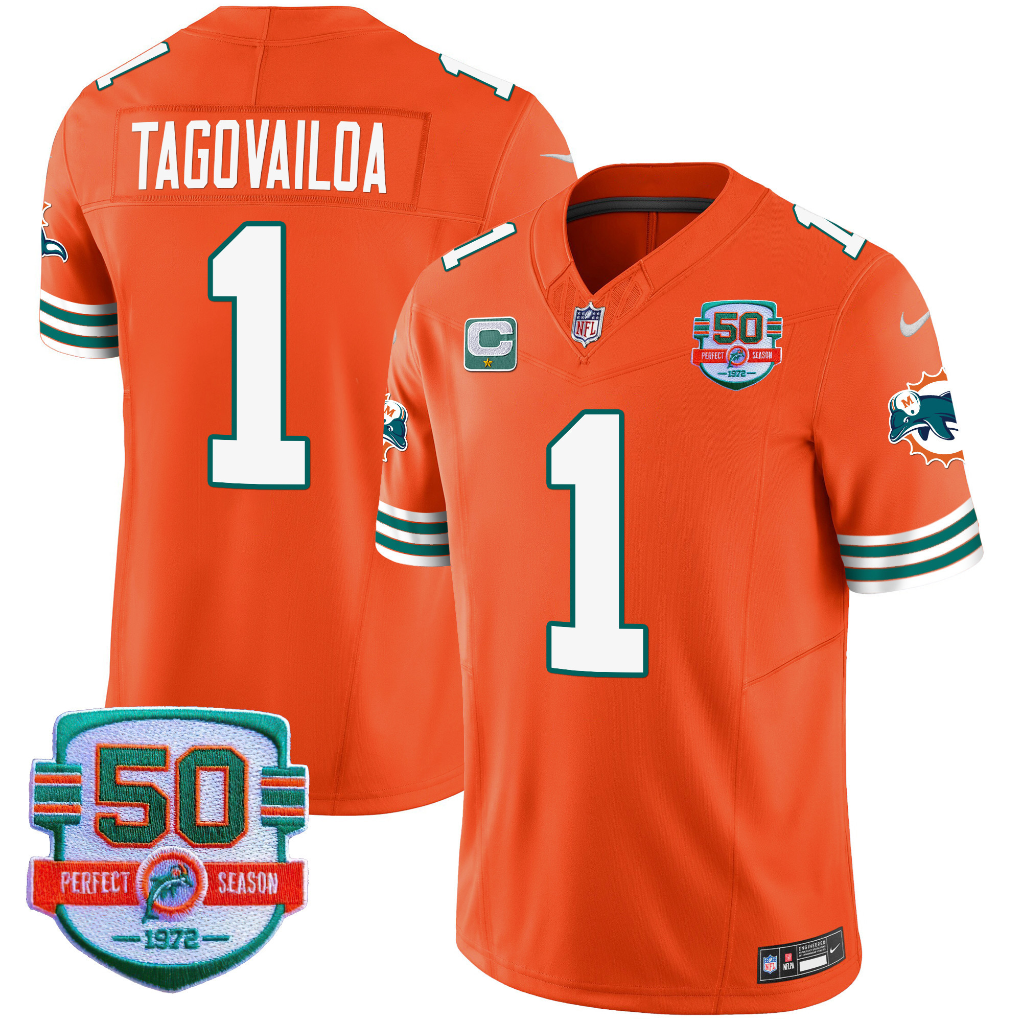 Tua Tagovailoa Men's Miami Dolphins Throwback Vapor Orange Jersey - All Stitched 
