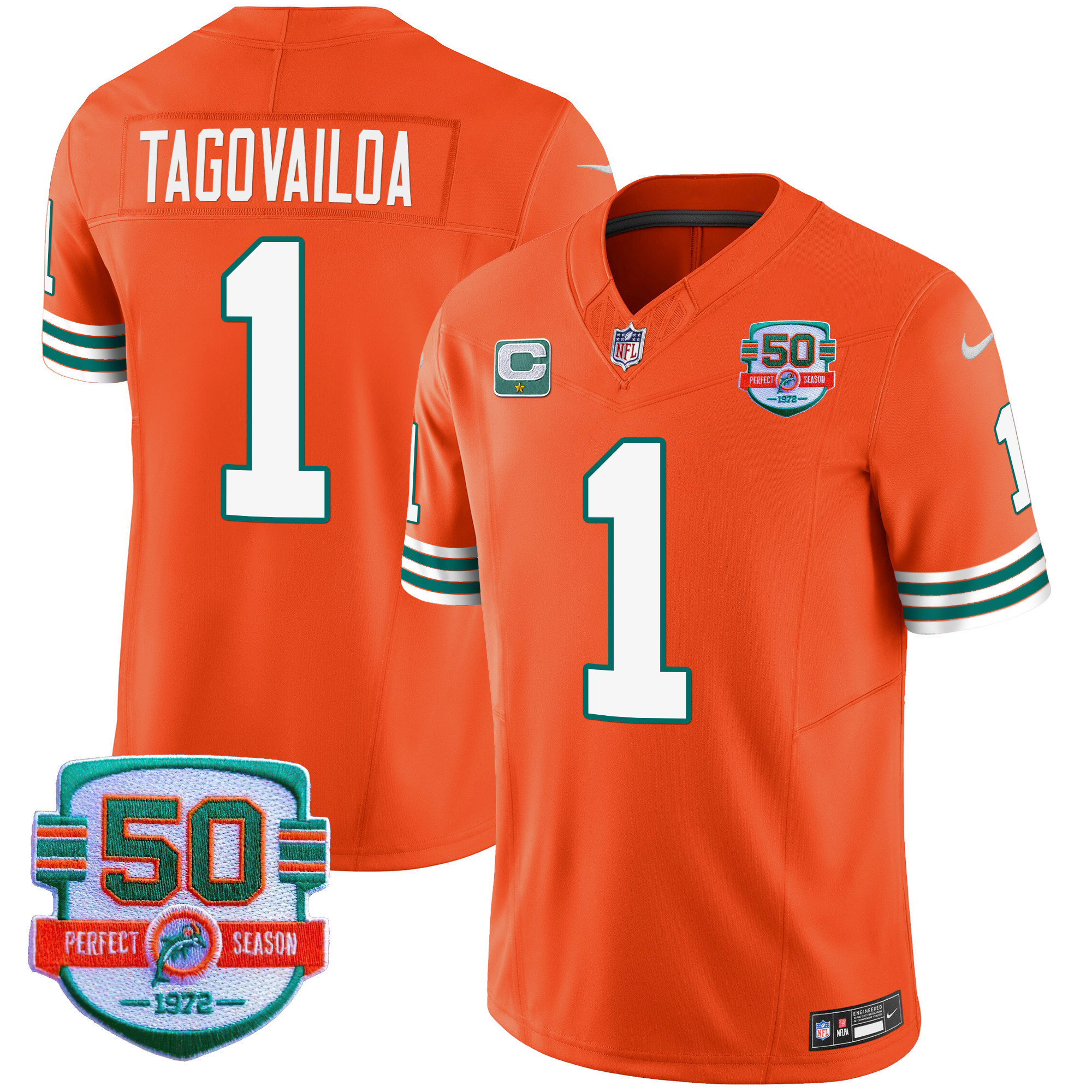 Tua Tagovailoa Men's Miami Dolphins Throwback Vapor Orange Jersey - All Stitched 