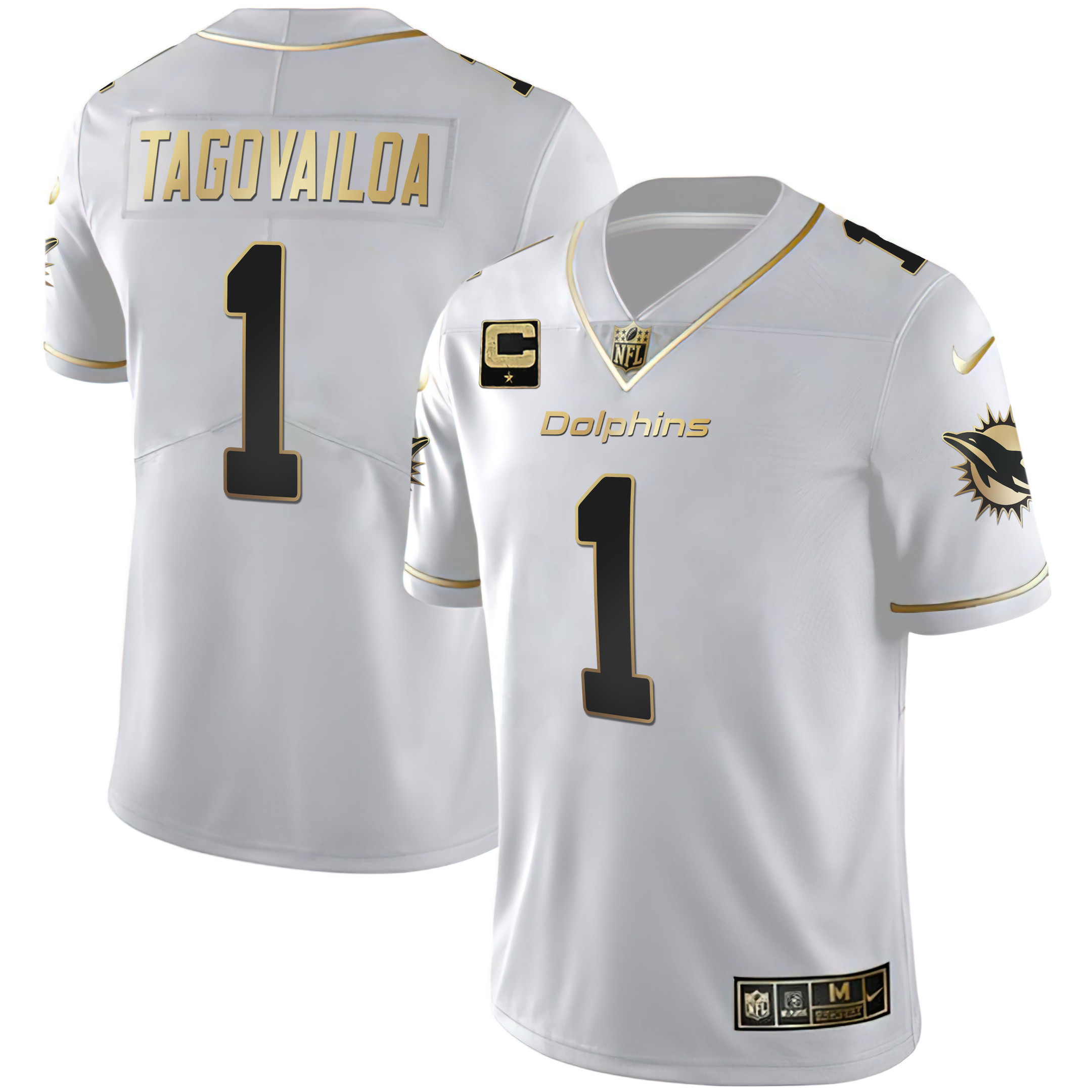 Tua Tagovailoa Men's Miami Dolphins White Gold & Black Gold White Gold Jersey - All Stitched 