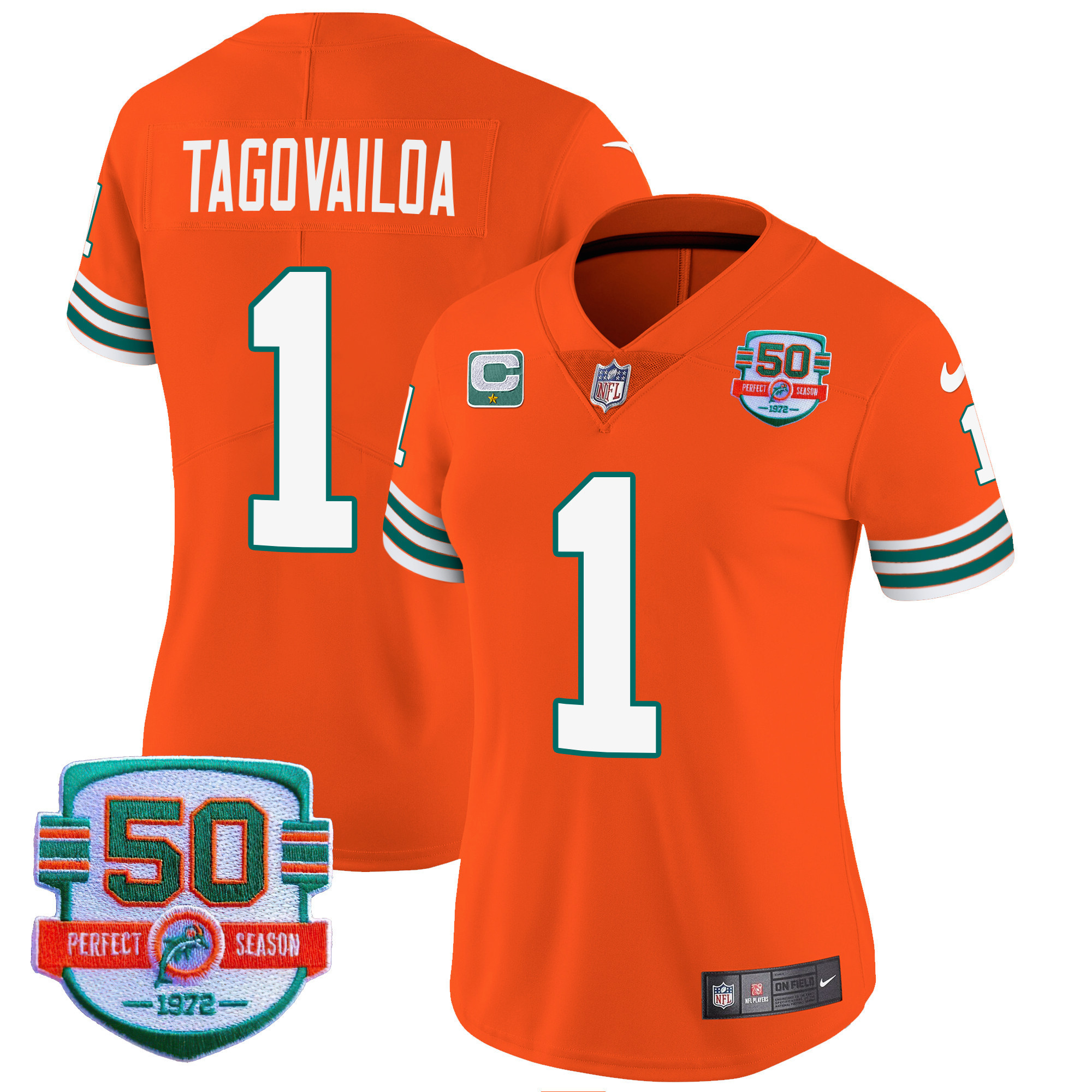 Tua Tagovailoa Women's Miami Dolphins Throwback Vapor Orange Jersey - All Stitched 