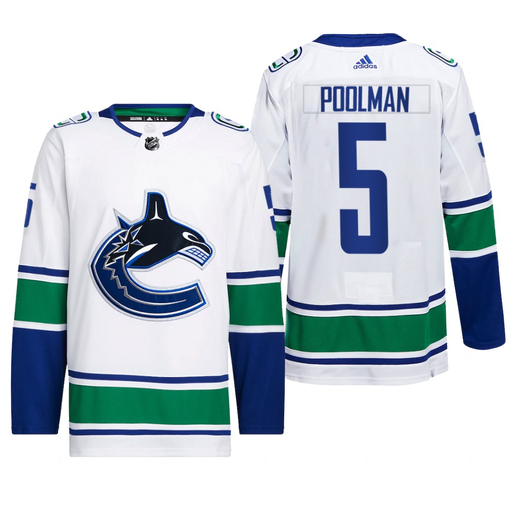 Tucker Poolman Vancouver Canucks Away Jersey 2022 White #5 Primegreen Pro Uniform