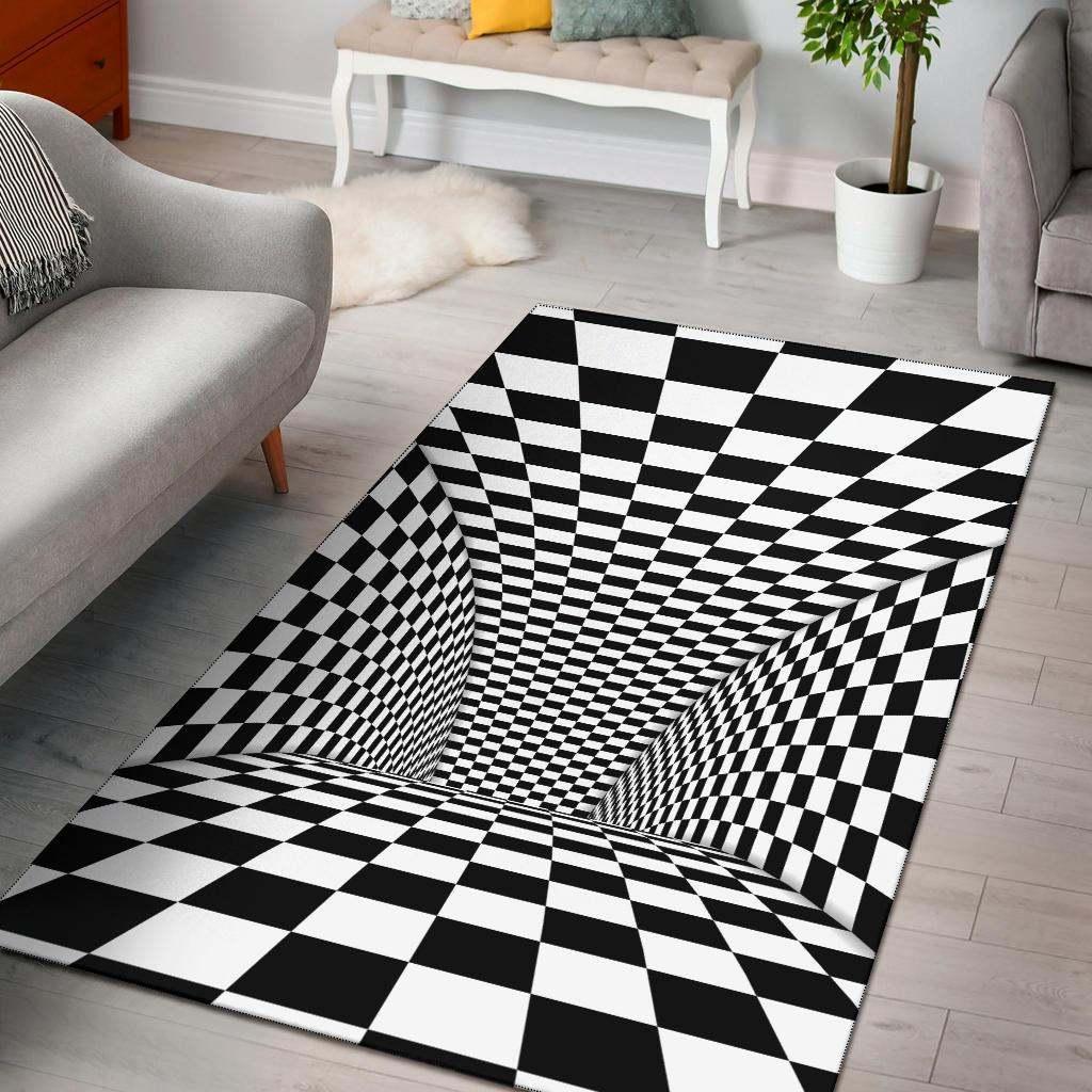Tunnel Optical Illusion Checkered Flag Area Rectangle Rug