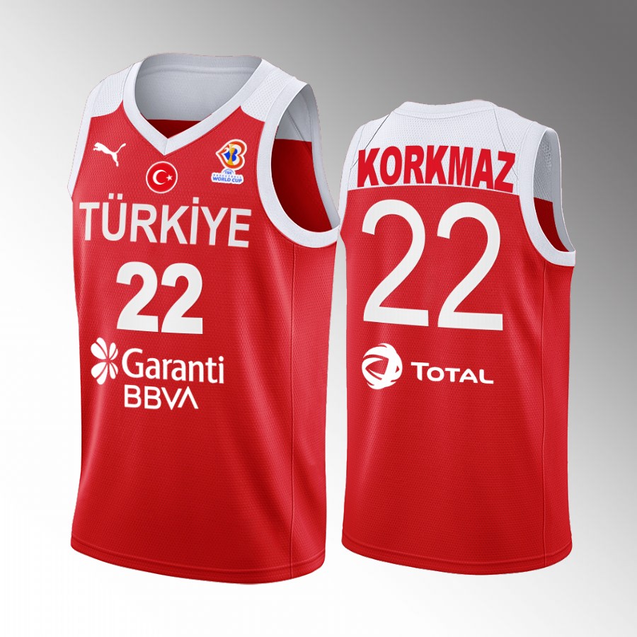Turkey #22 Furkan Korkmaz 2022 FIBA World Cup Away Men Jersey Red
