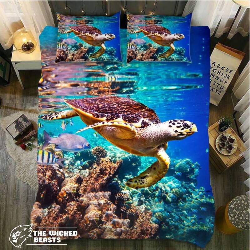Turtle Lively Oceanwim3D Customized Duvet Cover Bedding Set