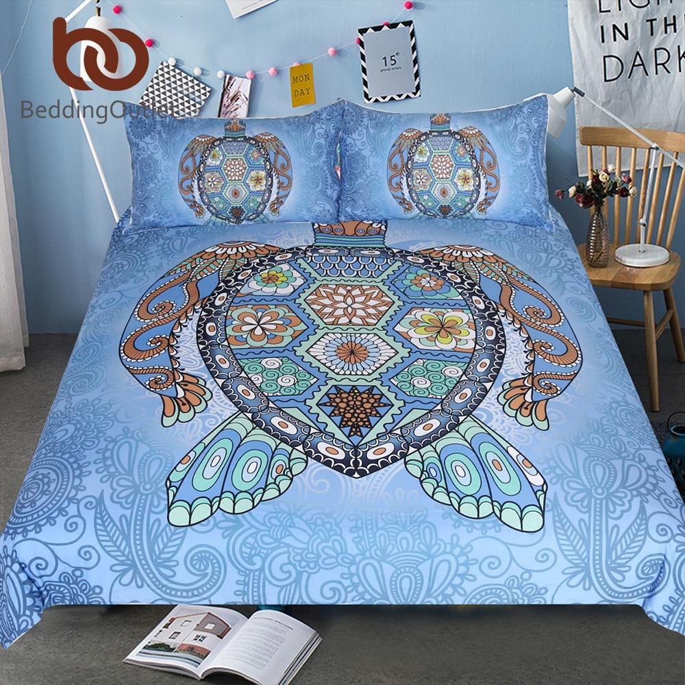 Turtles Blue Tortoise Mandala Bed Cover Animal Flower Paisley 3D Customized Duvet Cover Bedding Set