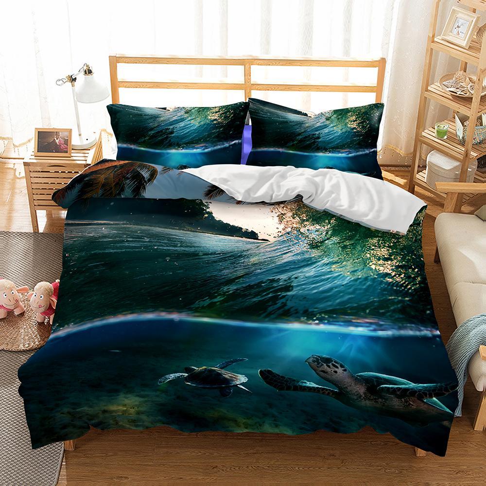 Turtles Under The Ocean Waves 3D Customized Duvet Cover Bedding Set