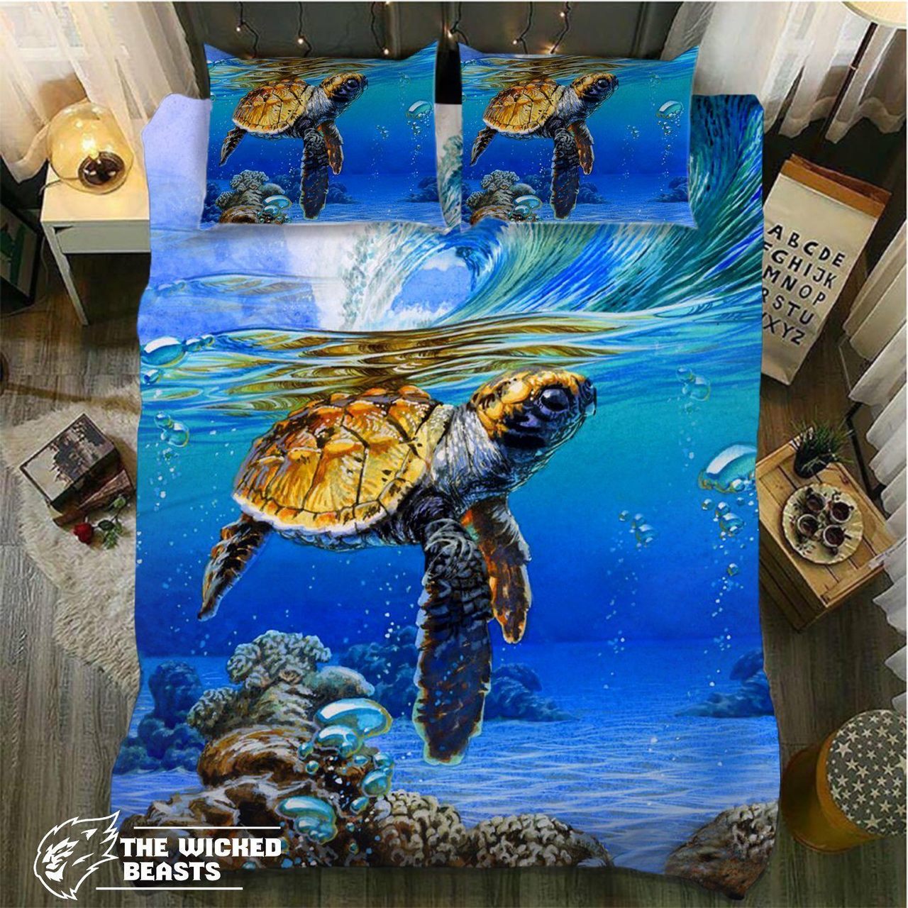 Turtlewimming Under The Wave 3D Customized Duvet Cover Bedding Set