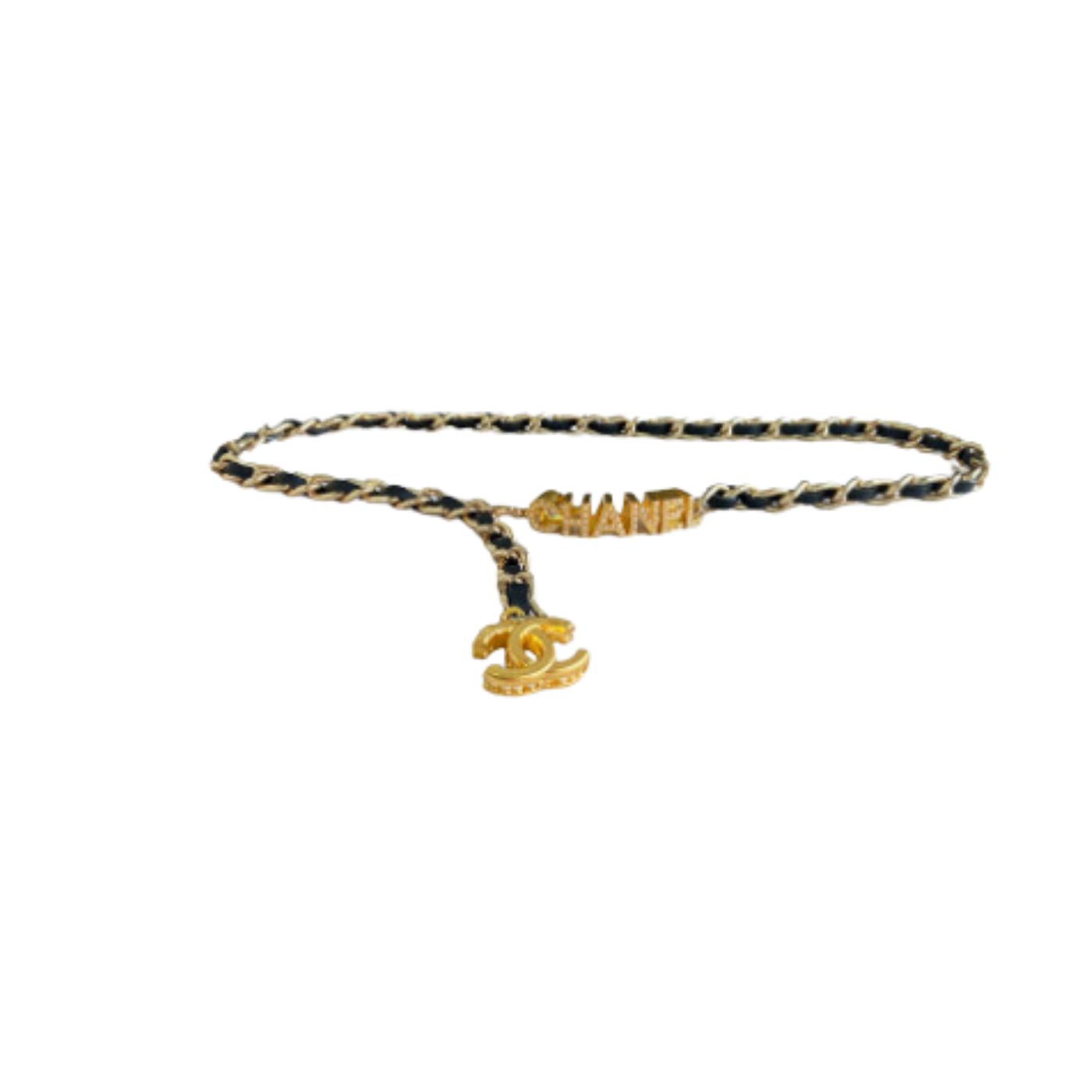 Twinkle CHANEL Letter Black Border Necklace Gold Tone For Women
