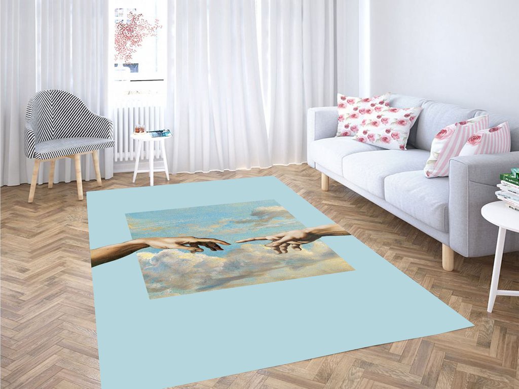 Two Hands Touching Painting Living Room Modern Carpet Rectangle Rug