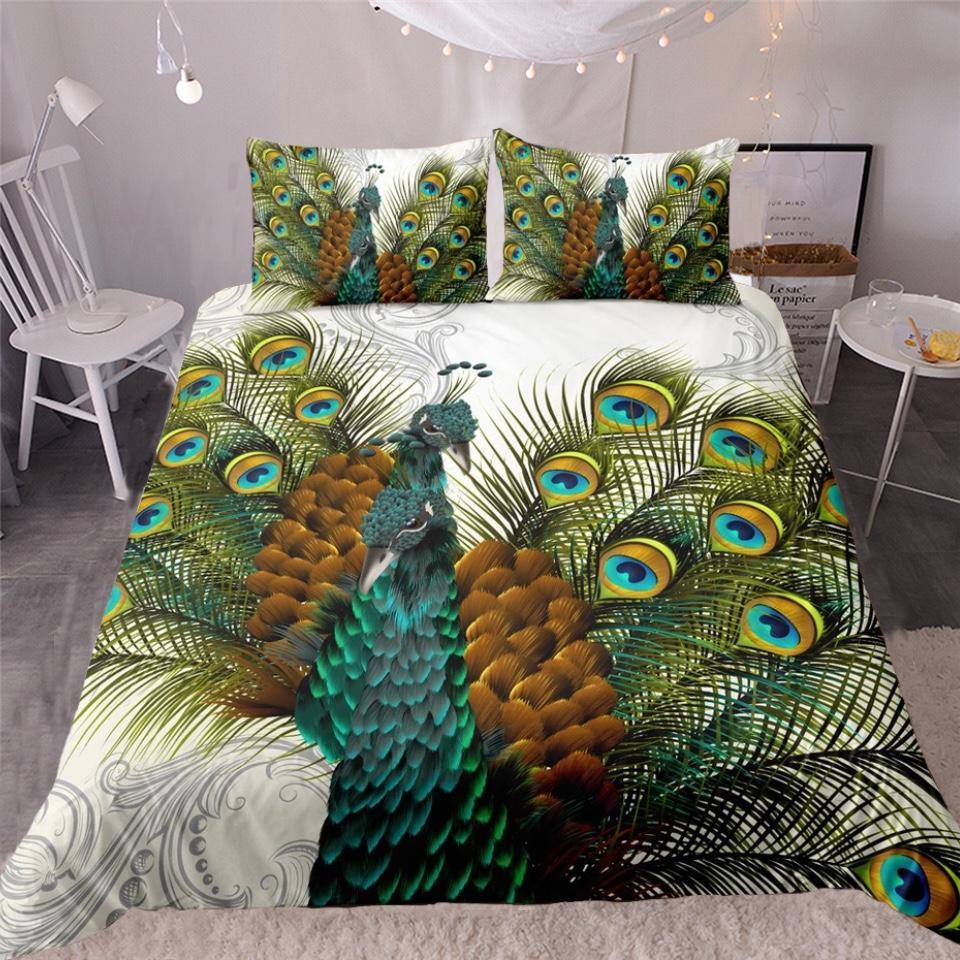 Two Peacocks 3D Customized Duvet Cover Bedding Set