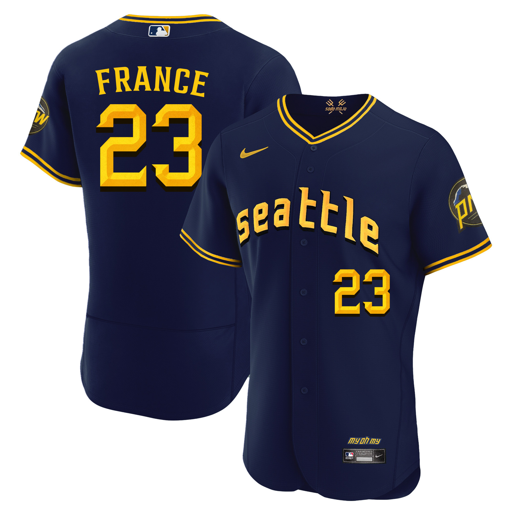Ty France Men's Seattle Mariners 2023 City Connect Fan Made Collection Flex Navy Jersey - All Stitched