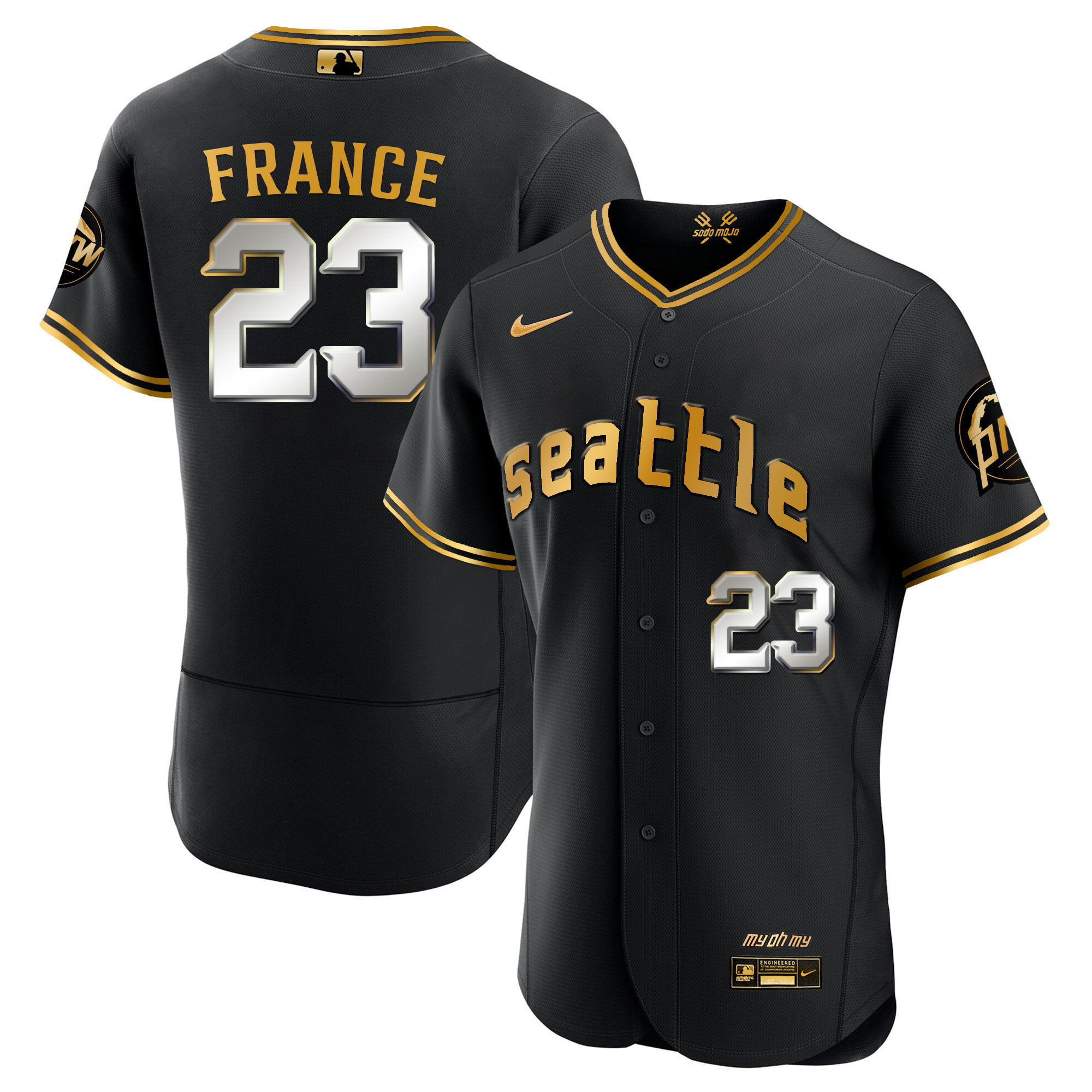 Ty France Men's Seattle Mariners 2023 City Connect Gold Fan Made Flex Black Gold Jersey - All Stitched