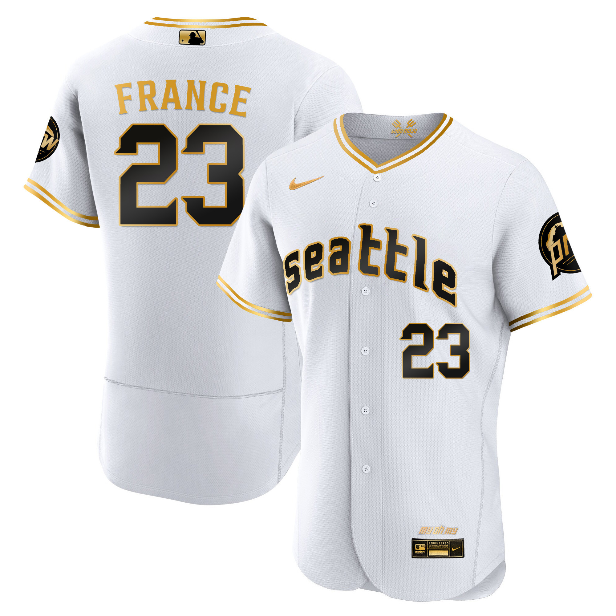 Ty France Men's Seattle Mariners 2023 City Connect Gold Fan Made Flex White Gold Jersey - All Stitched