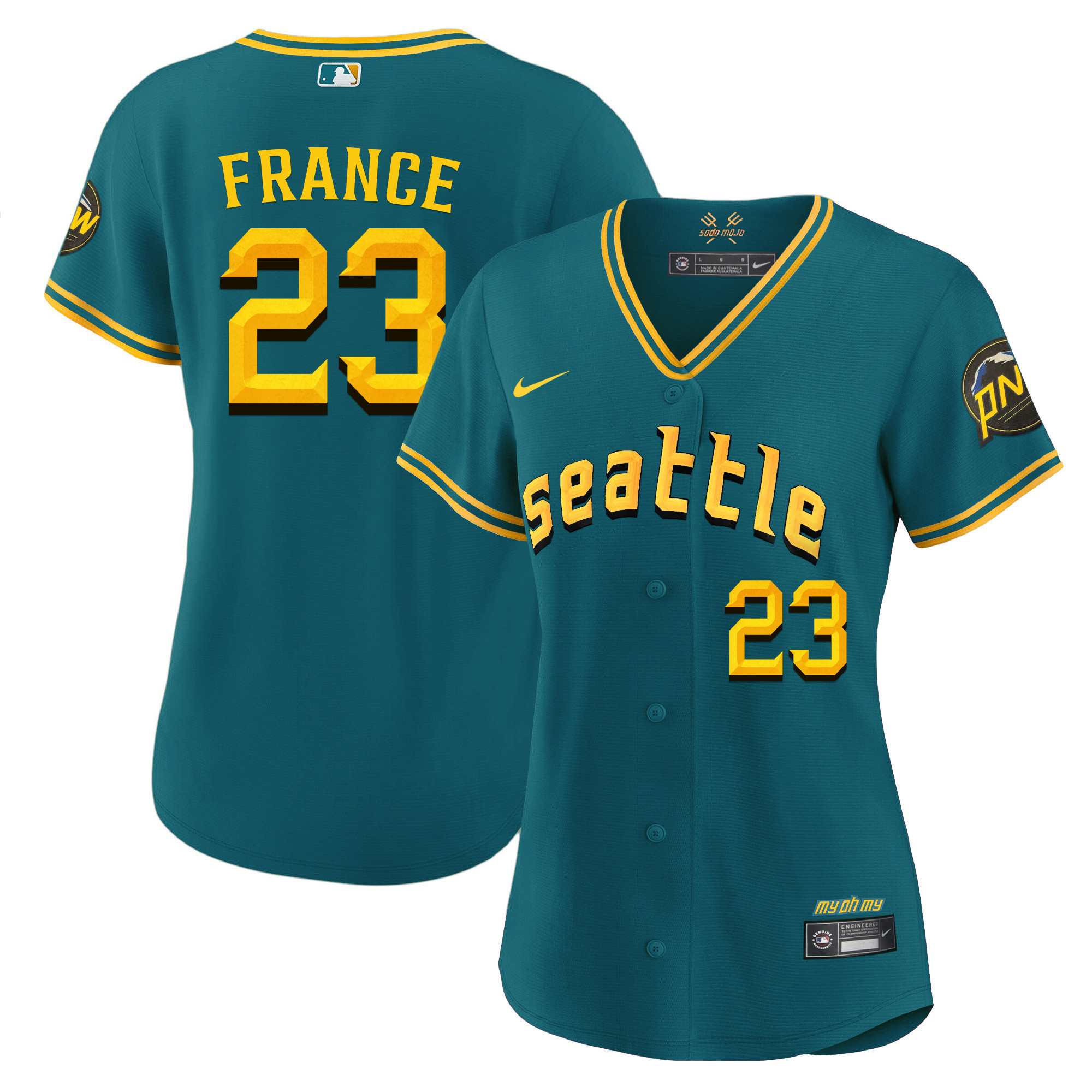 Ty France Women's Seattle Mariners 2023 City Connect Fan Made Aqua Jersey - All Stitched