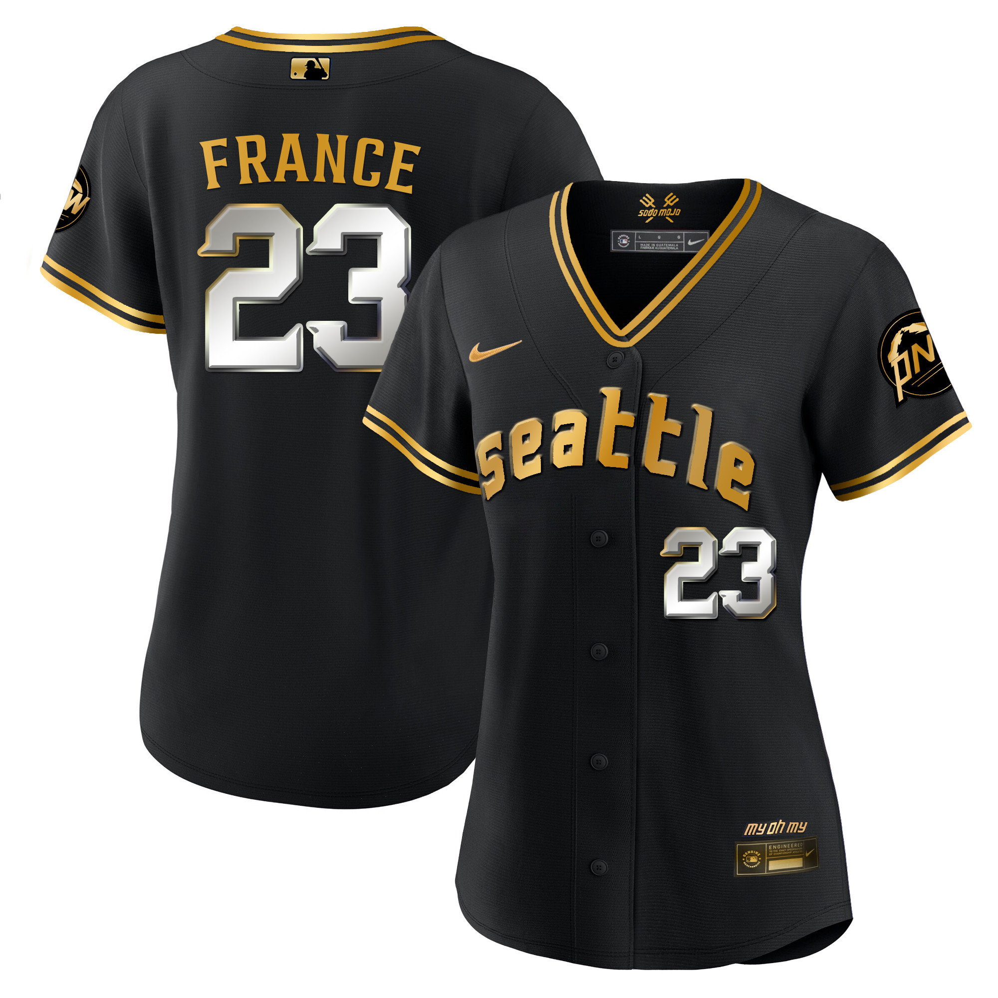 Ty France Women's Seattle Mariners 2023 City Connect Gold Fan Made Black Gold Jersey - All Stitched