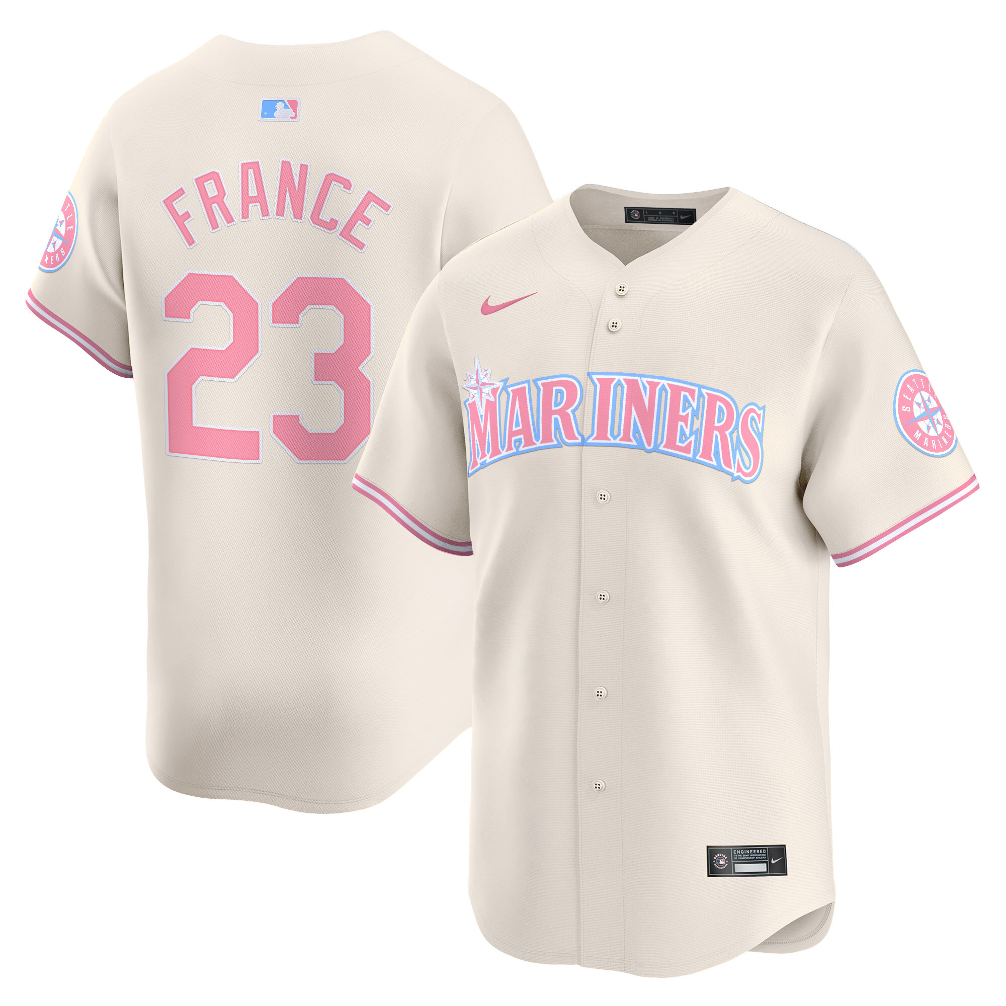 Ty FranceUnisex Seattle Mariners Bubblegum Pink Vapor Premier Limited Cream Jersey - All Stitched