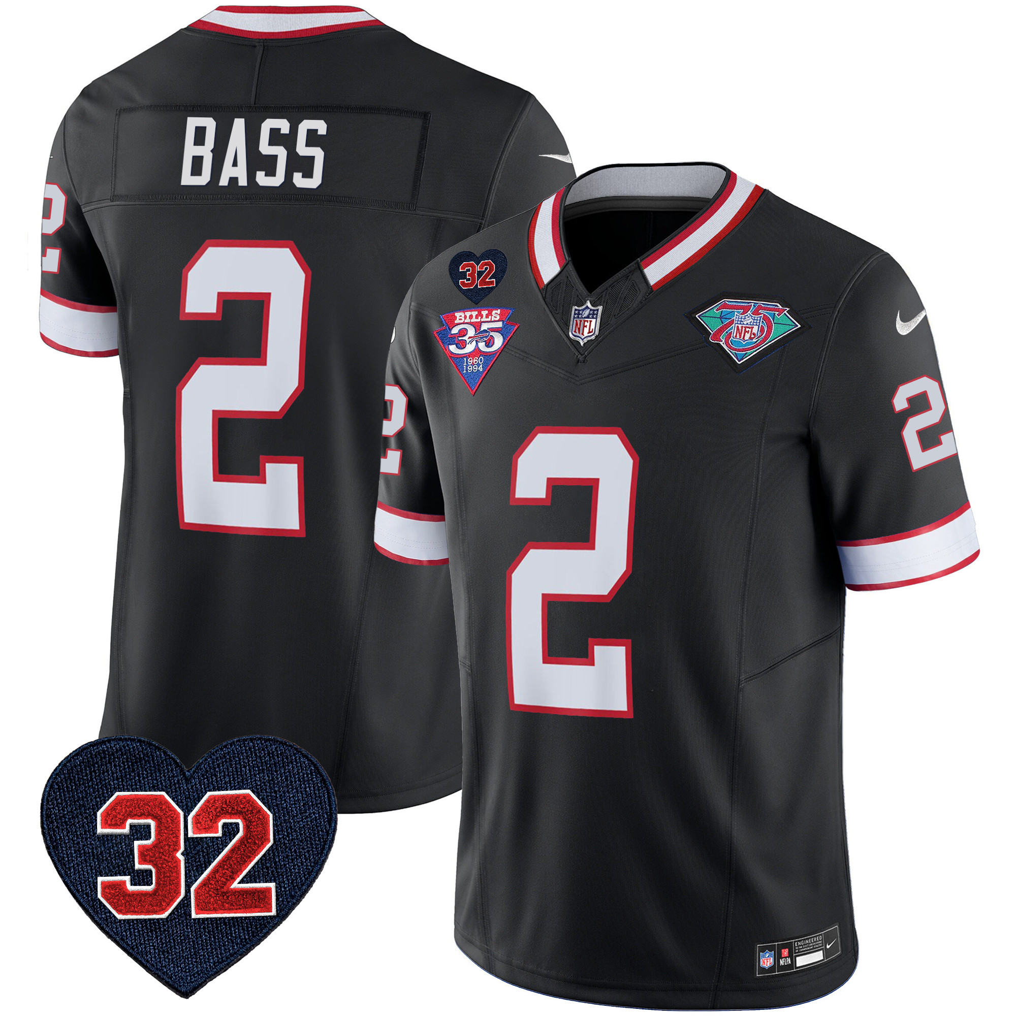 Tyler Bass Men's Buffalo Bills 1994 Throwback O.J. Simpson Patch Vapor Limited Black Jersey - All Stitched 