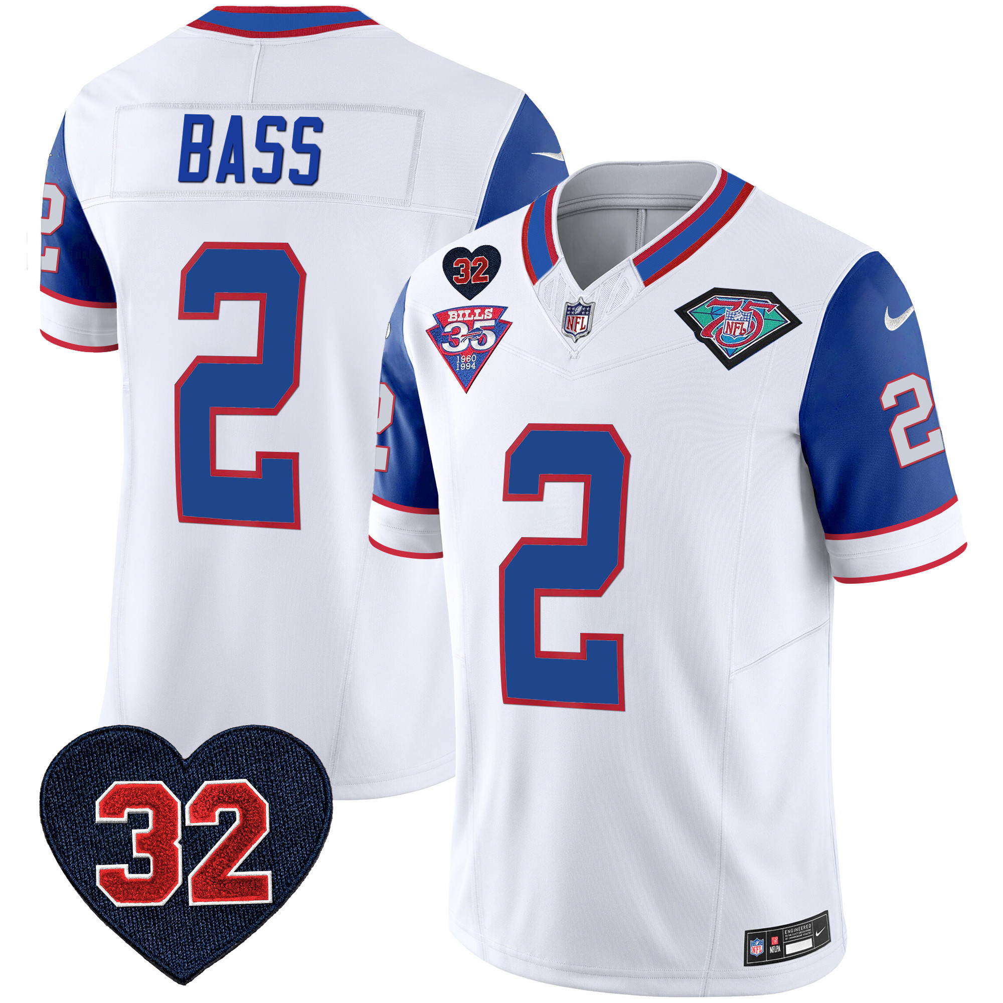 Tyler Bass Men's Buffalo Bills 1994 Throwback O.J. Simpson Patch Vapor Limited Royal Sleeves Jersey - All Stitched 