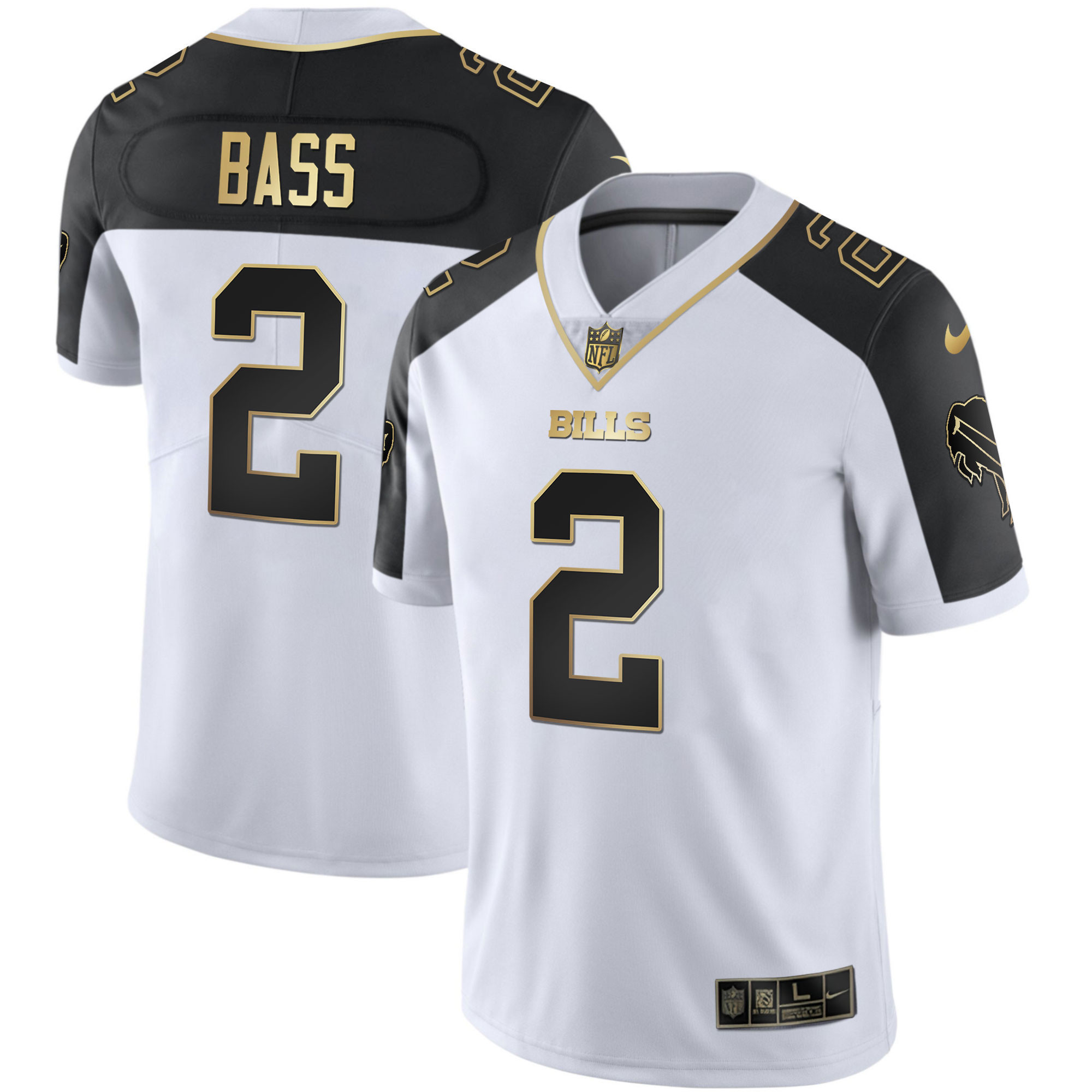 Tyler Bass Men's Buffalo Bills Alternate Vapor Black Gold & Black Inverted Limited Black Inverted Jersey - All Stitched 