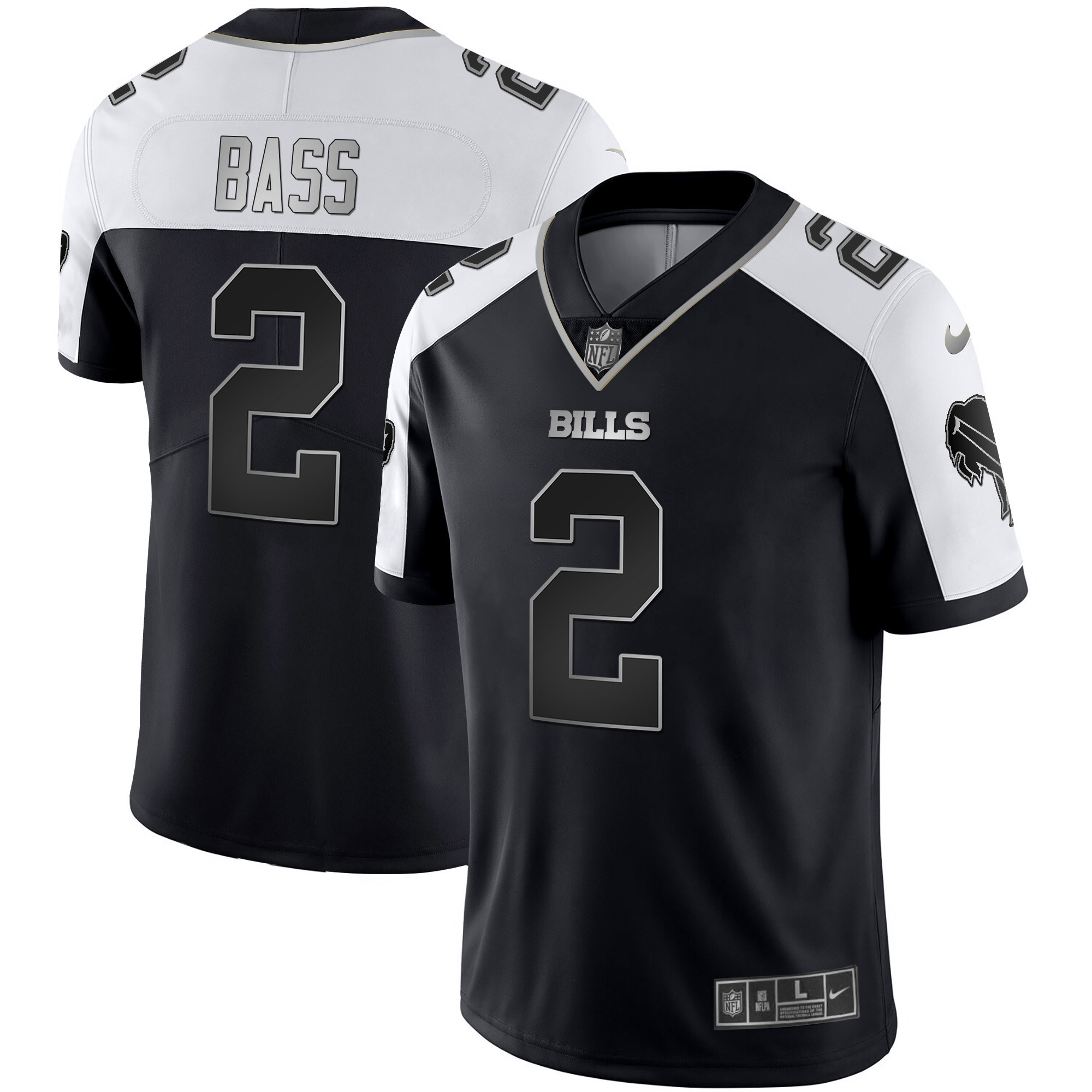 Tyler Bass Men's Buffalo Bills Alternate Vapor Black Gold & Black Inverted Limited Black Silver Jersey - All Stitched 