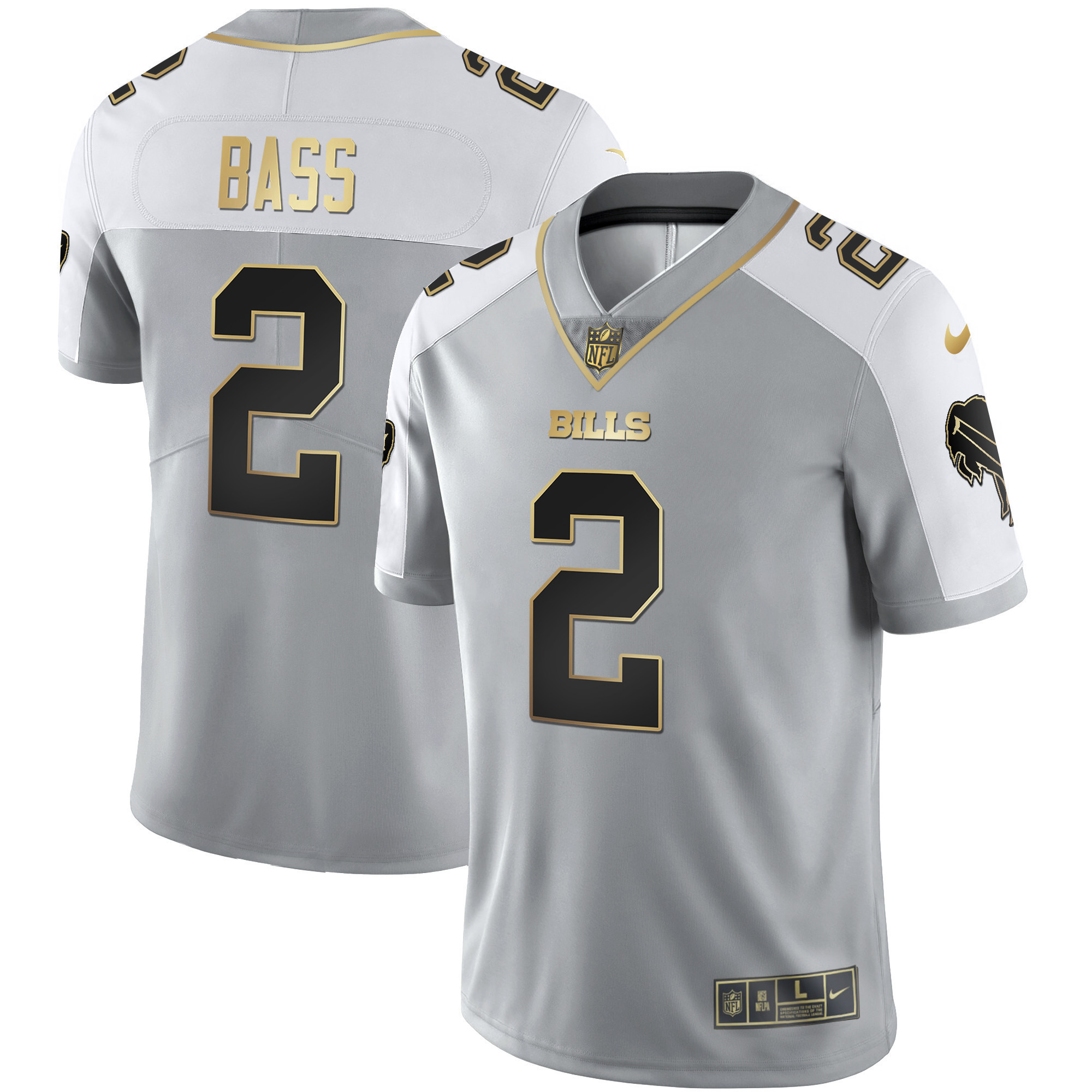 Tyler Bass Men's Buffalo Bills Alternate Vapor Black Gold & Black Inverted Limited Gray Gold Jersey - All Stitched 