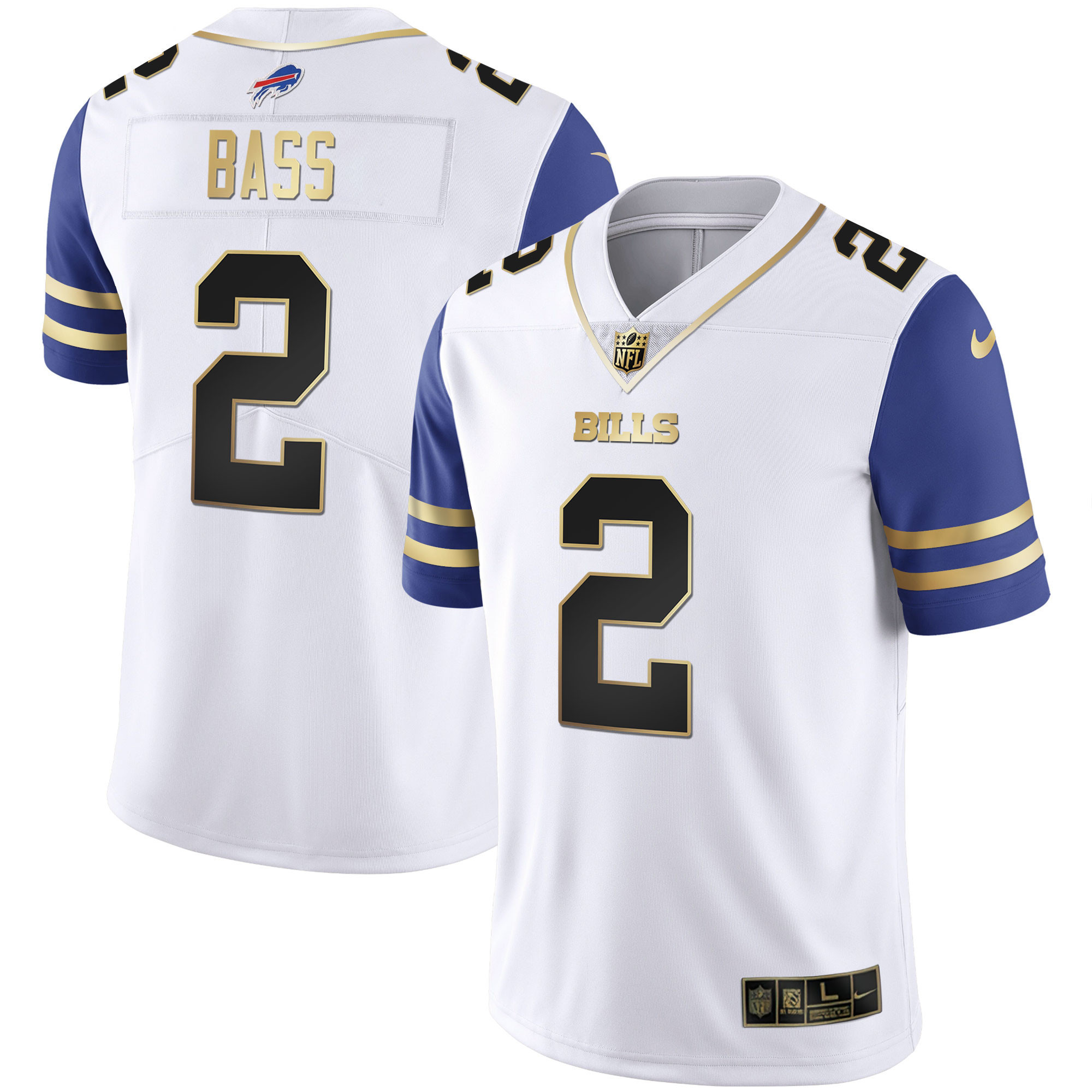 Tyler Bass Men's Buffalo Bills Alternate Vapor Black Gold & Black Inverted Limited Royal Sleeves Jersey - All Stitched 