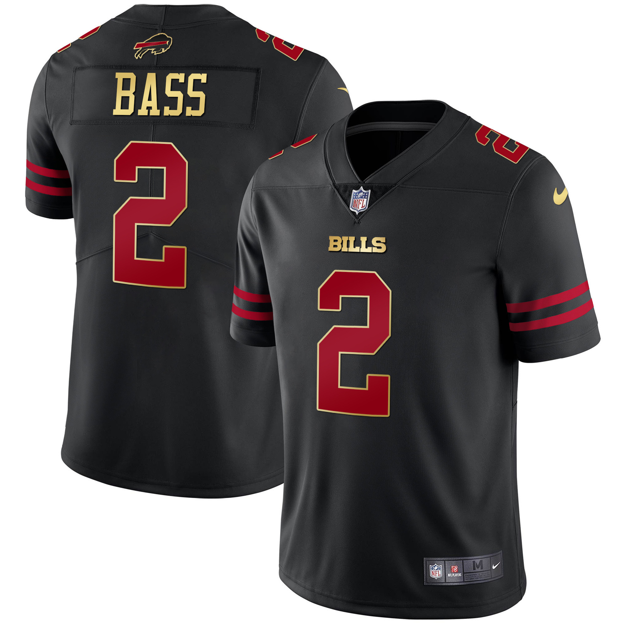 Tyler Bass Men's Buffalo Bills Black Gold & Royal Gold Vapor Black Red Jersey - All Stitched 