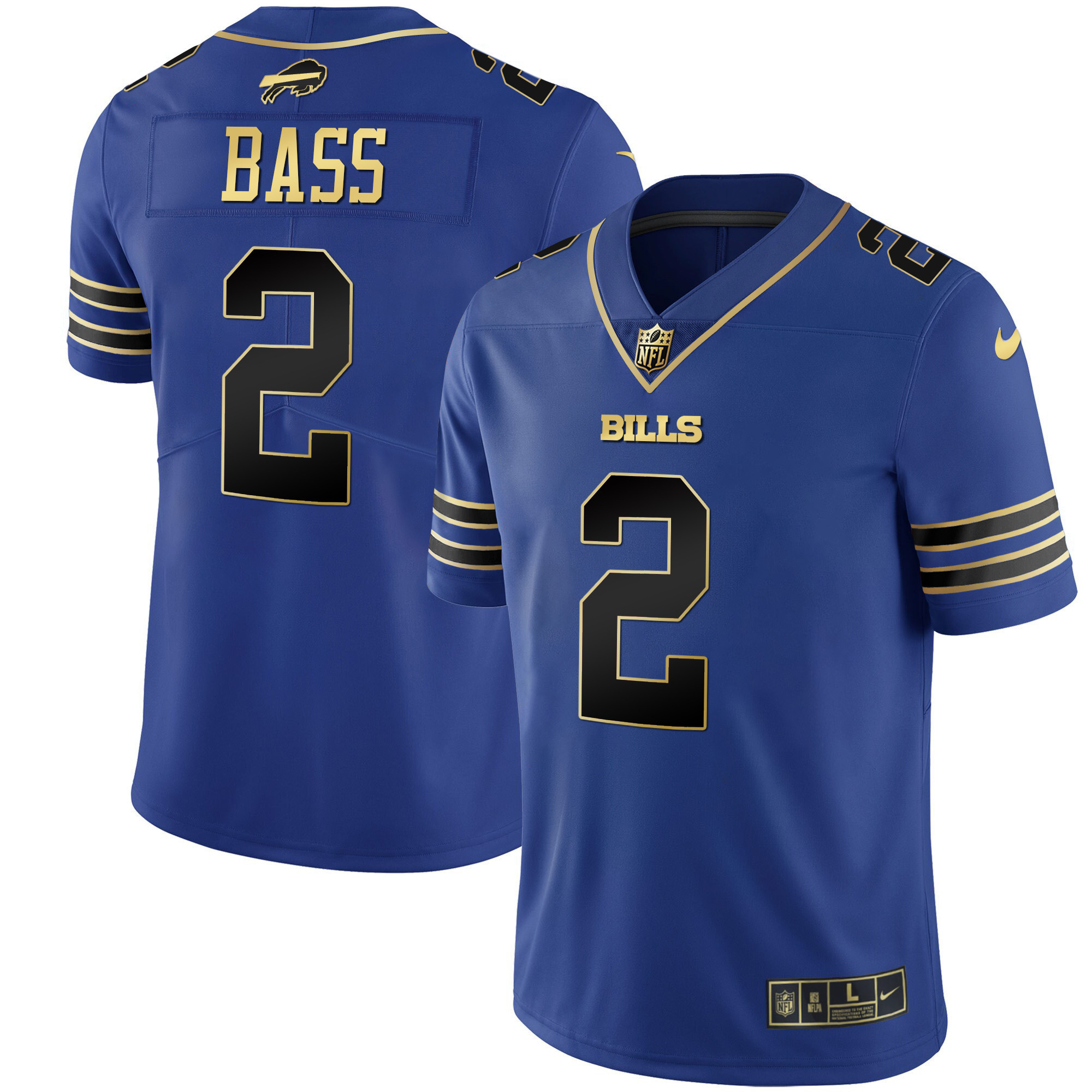 Tyler Bass Men's Buffalo Bills Black Gold & Royal Gold Vapor Royal Black Jersey - All Stitched 