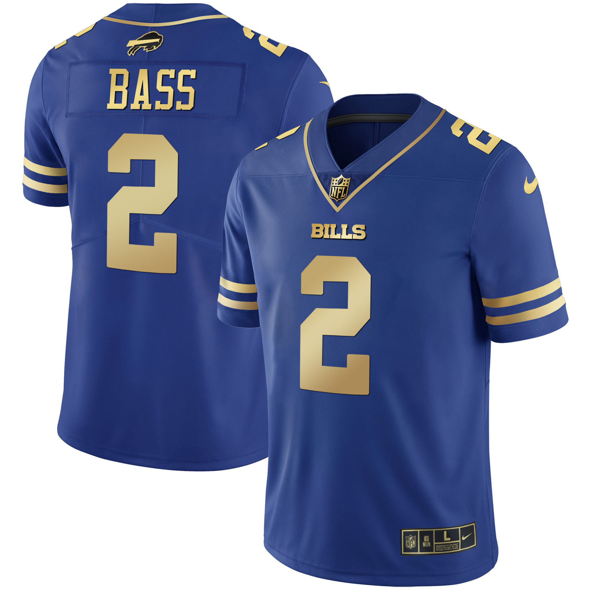 Tyler Bass Men's Buffalo Bills Black Gold & Royal Gold Vapor Royal Gold Jersey - All Stitched 