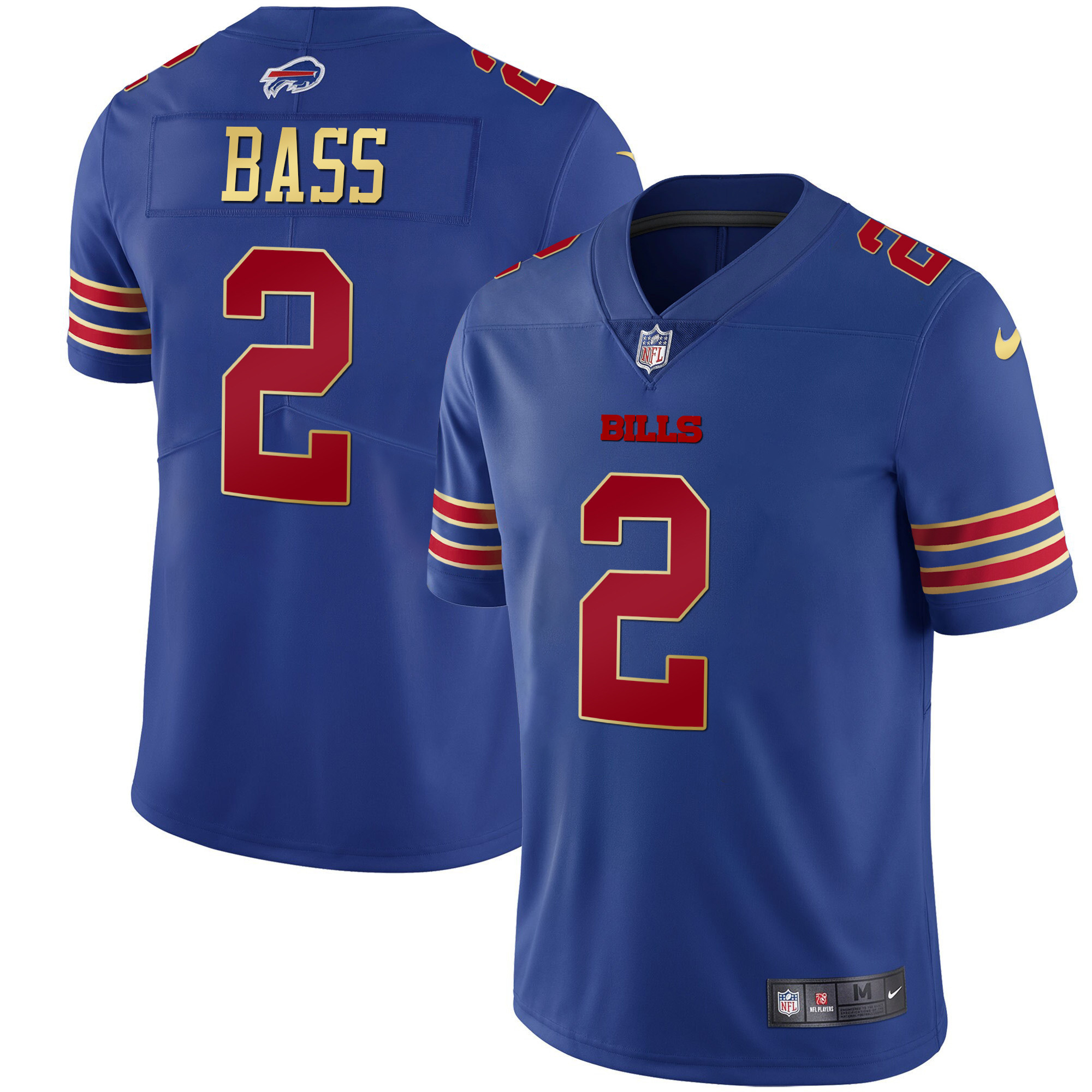Tyler Bass Men's Buffalo Bills Black Gold & Royal Gold Vapor Royal Red Jersey - All Stitched 