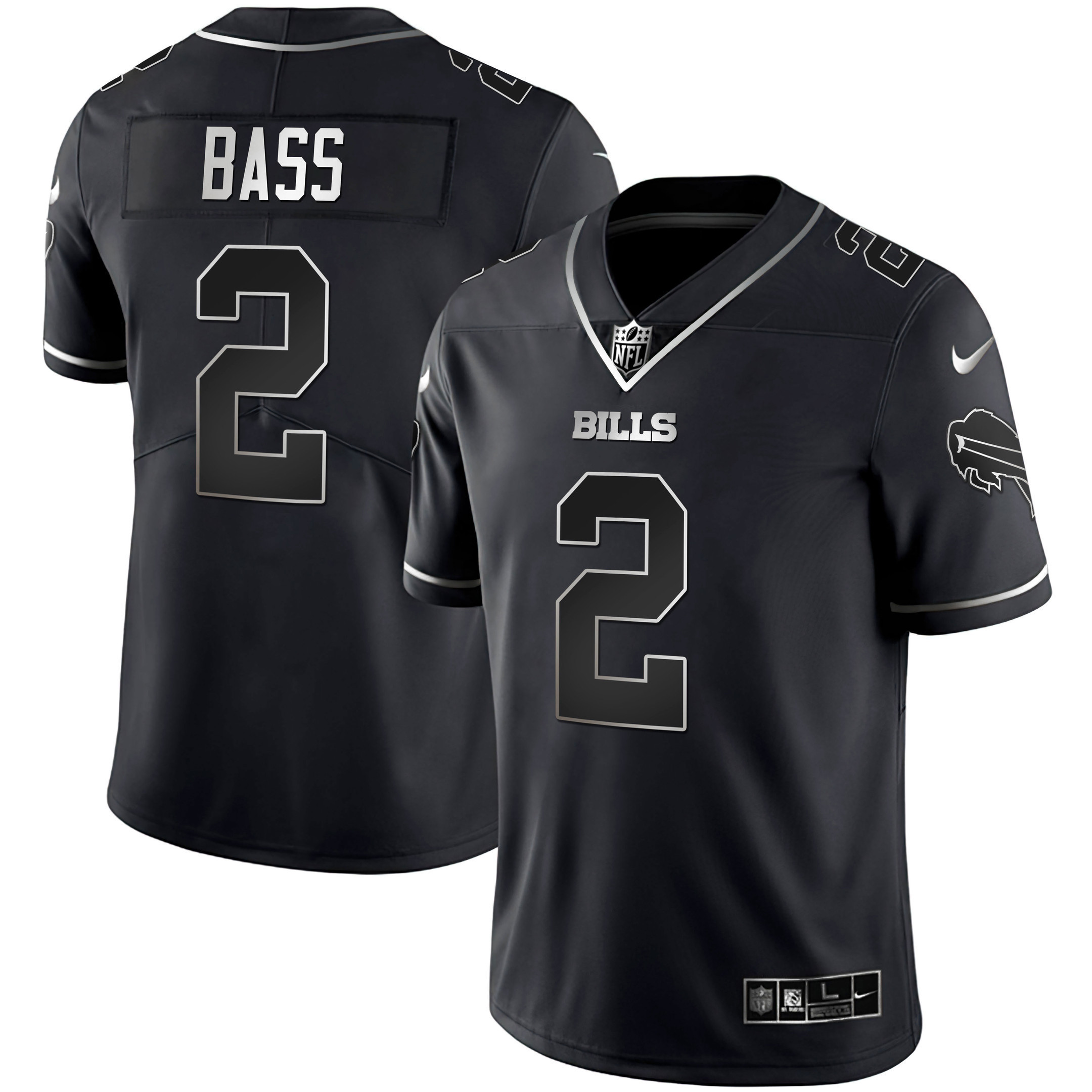Tyler Bass Men's Buffalo Bills White Gold & Black Gold Black Silver Jersey - All Stitched 