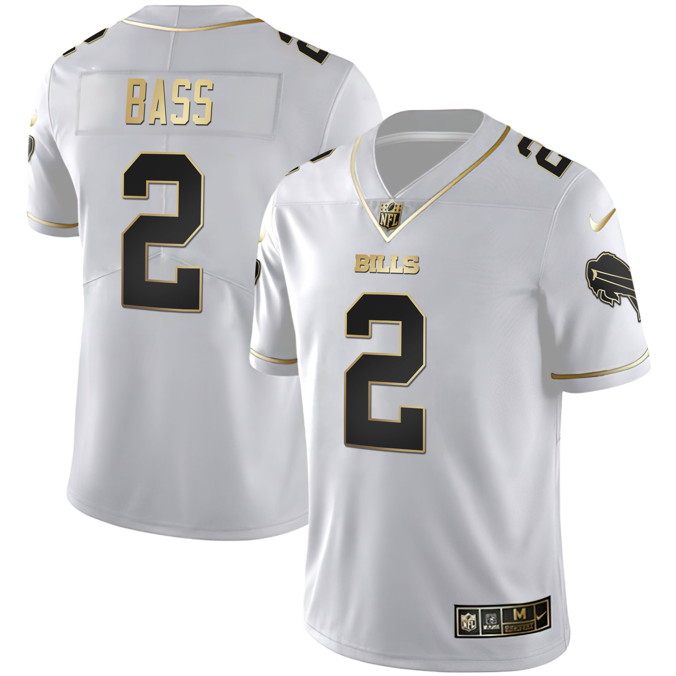Tyler Bass Men's Buffalo Bills White Gold & Black Gold White Gold Jersey - All Stitched 