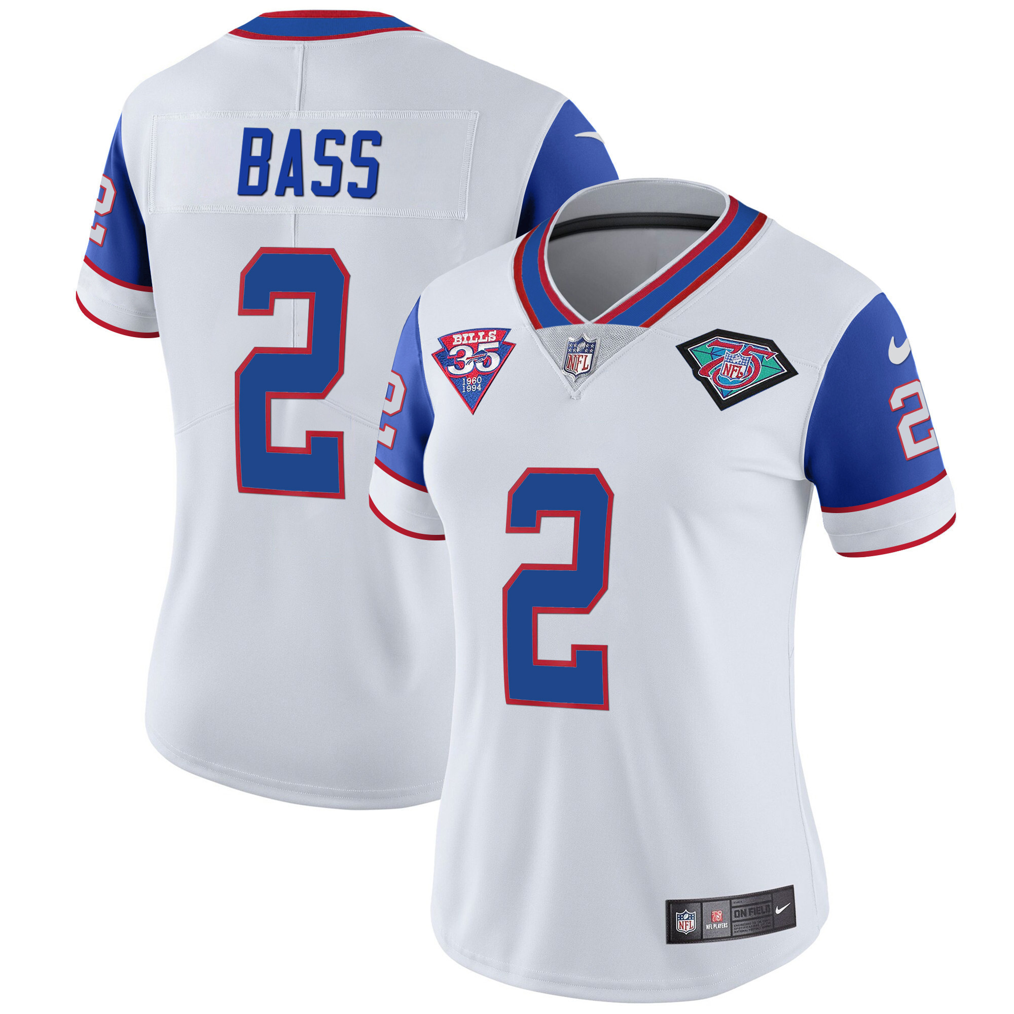 Tyler Bass Women's Buffalo Bills 1994 Throwback Vapor Royal Sleeves Jersey - All Stitched 