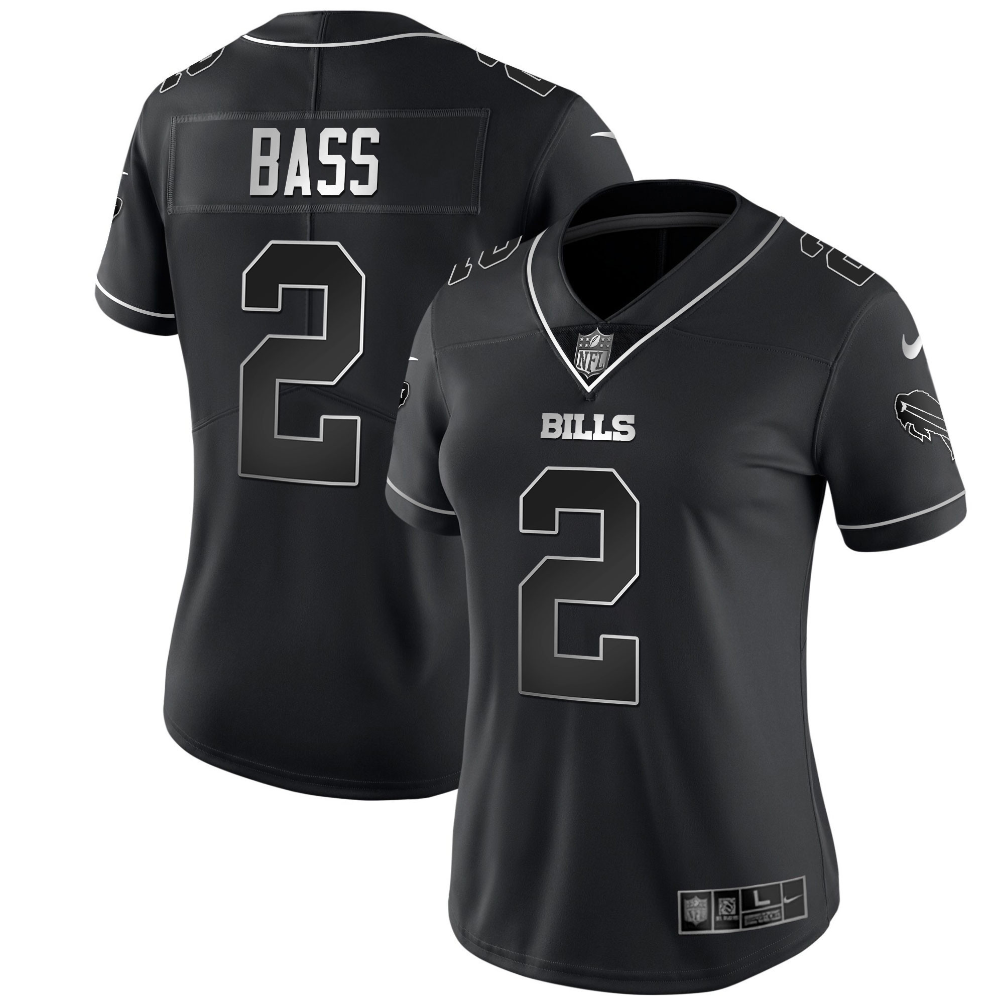 Tyler Bass Women's Buffalo Bills White Gold & Black Gold Black Silver Jersey - All Stitched 