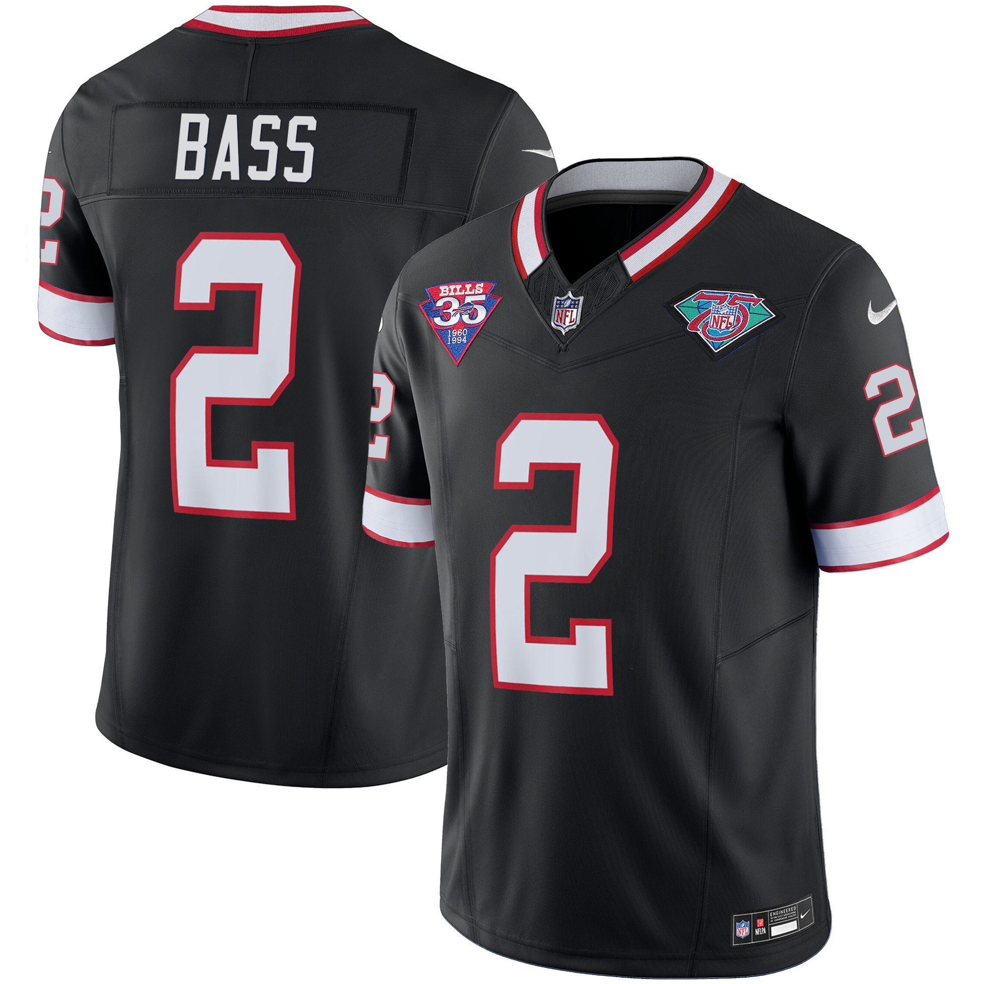 Tyler Bass Youth's Buffalo Bills 1994 Throwback Vapor Black Jersey - All Stitched 