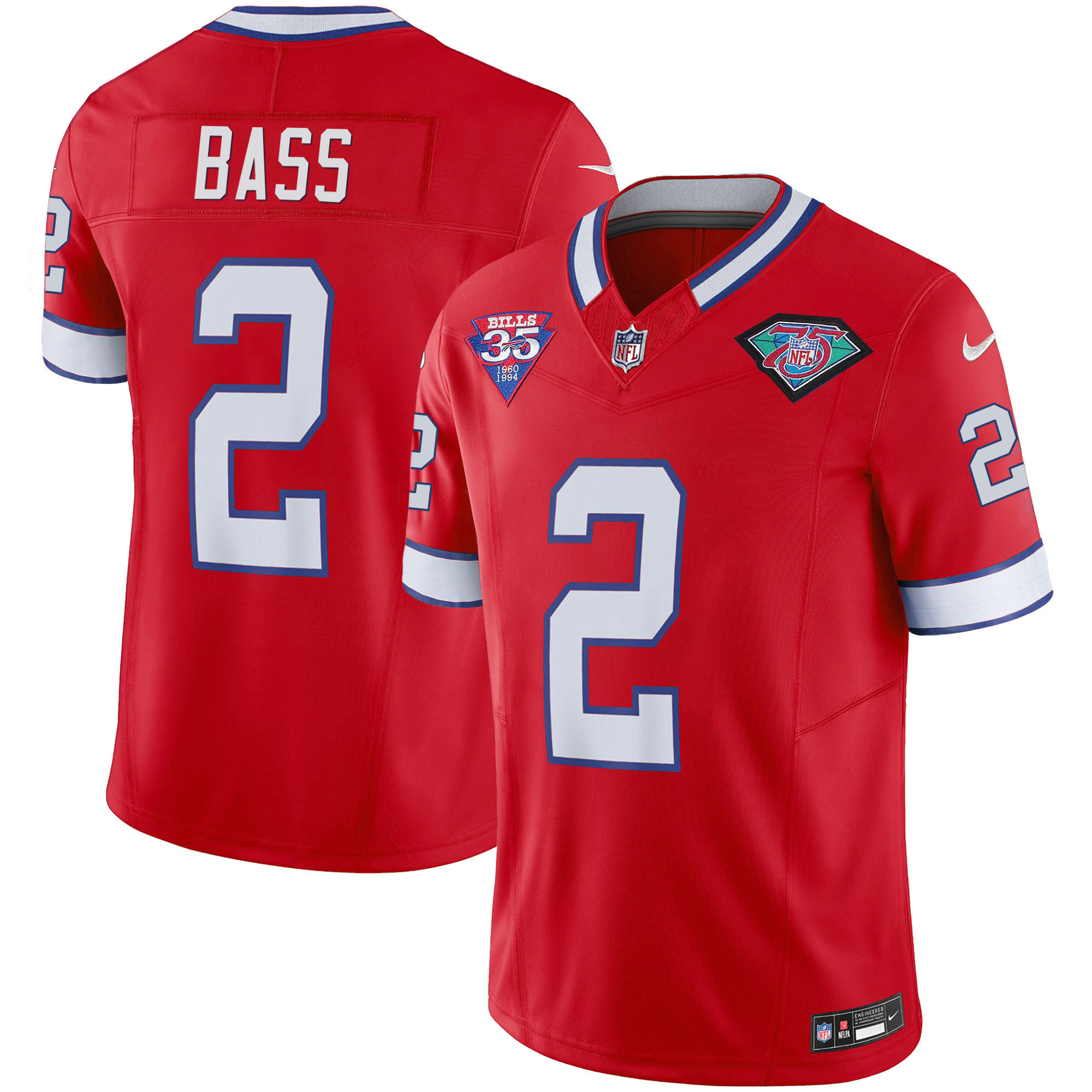 Tyler Bass Youth's Buffalo Bills 1994 Throwback Vapor Red Jersey - All Stitched 